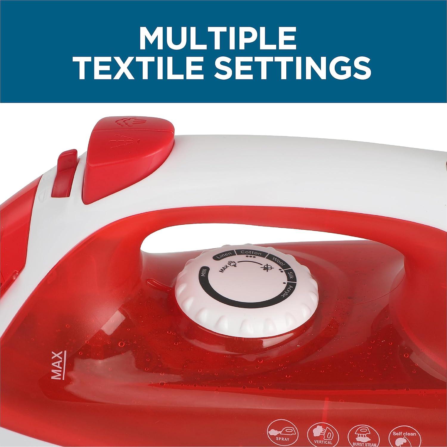 COMMERCIAL CARE Steam Iron, 1200 Watt Portable Iron, Self-Cleaning Steamer for Clothes with Nonstick Soleplate, 5.07 Oz. Tank, Red