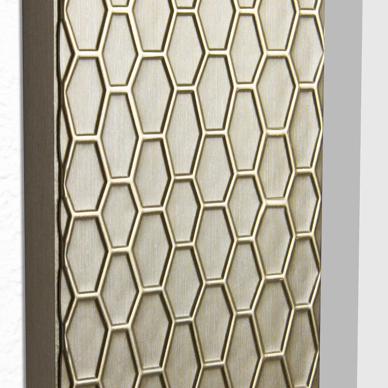 Champagne Silver Honeycomb Beveled Rectangular Wall Mirror