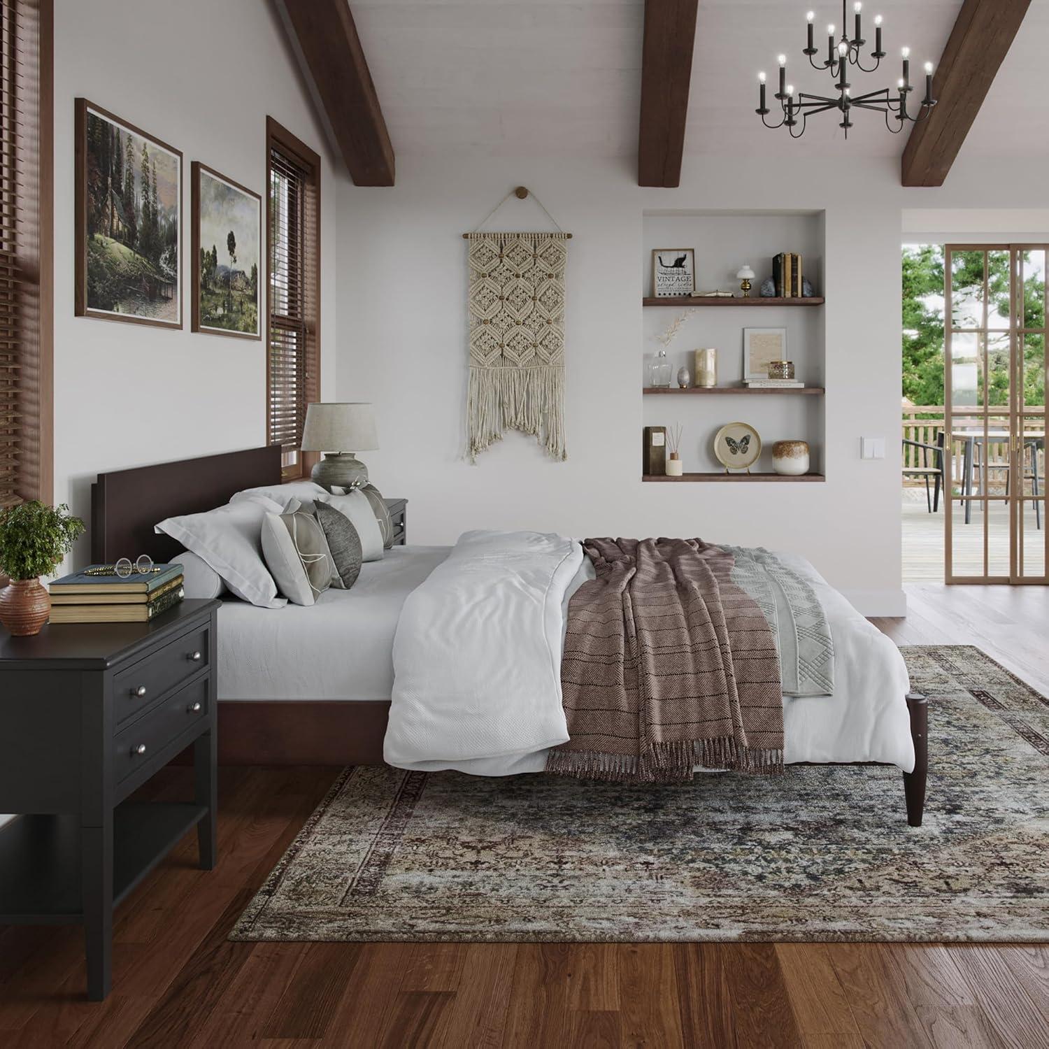 AFI Aria Full Modern Solid Wood Low Profile Platform Bed, Espresso