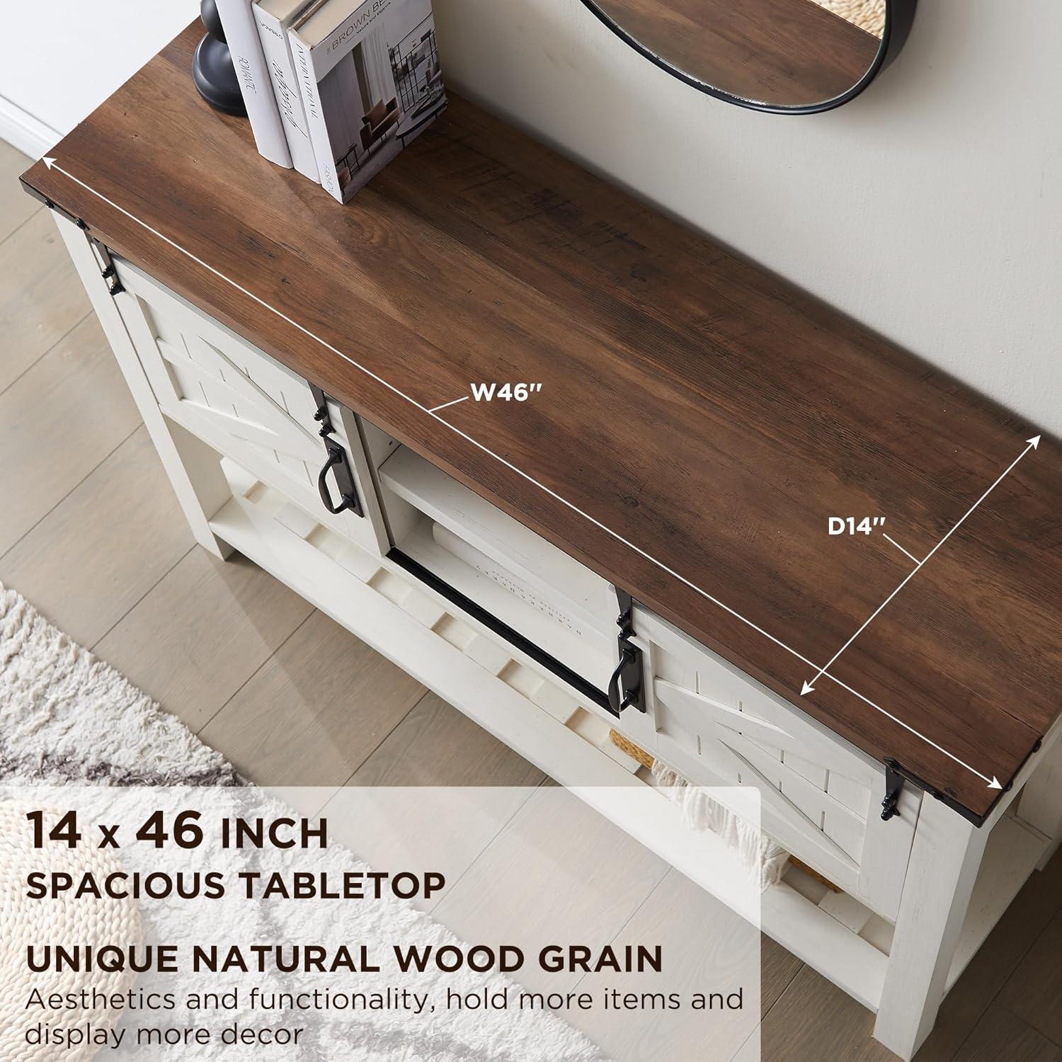 OKD Entryway Table with Sliding Barn Doors, 46" Farmhouse Console Table with Storage Shelf, Rustic Sofa Table Behind Couch for Hallway, Entry Way, Living Room, Foyer, Antique White