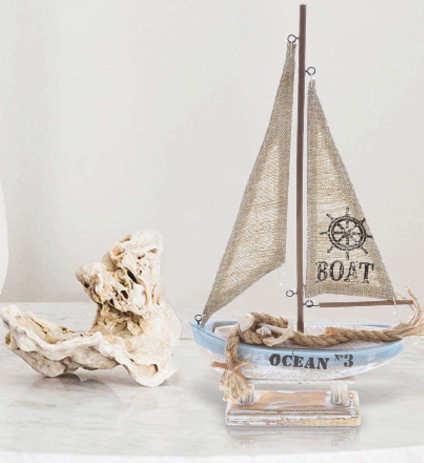 CoTa Global Coastal Horizon Wooden Sailboat Model Ship Nautical Decor, Rustic Nautical Sailboat Decor Table Top Decorations for Living Room Centerpiece and Beach Decorations for Home - 14.1 Inches