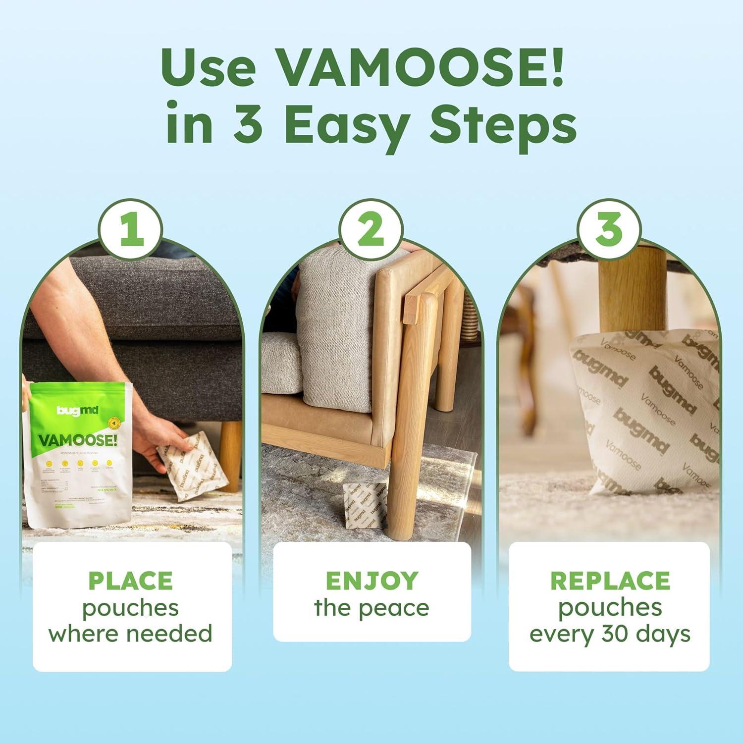 BugMD Vamoose - Rodent Repellent Pouches (1 Pack, 4 Pouches), Plant-Powered Rat Repellent, Rodent Defense Mice Repellent, Rat Repellent, Mouse Deterrent Indoor