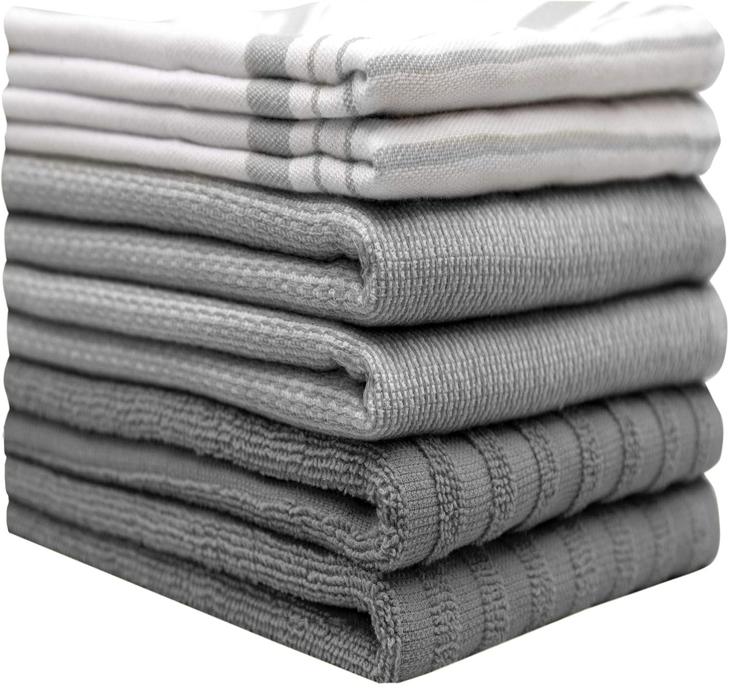 Bumble Premium Kitchen Hand Towels | 100% Cotton 16” x 26” | Absorbent Dish Cloths | 6 Pack (Grey)