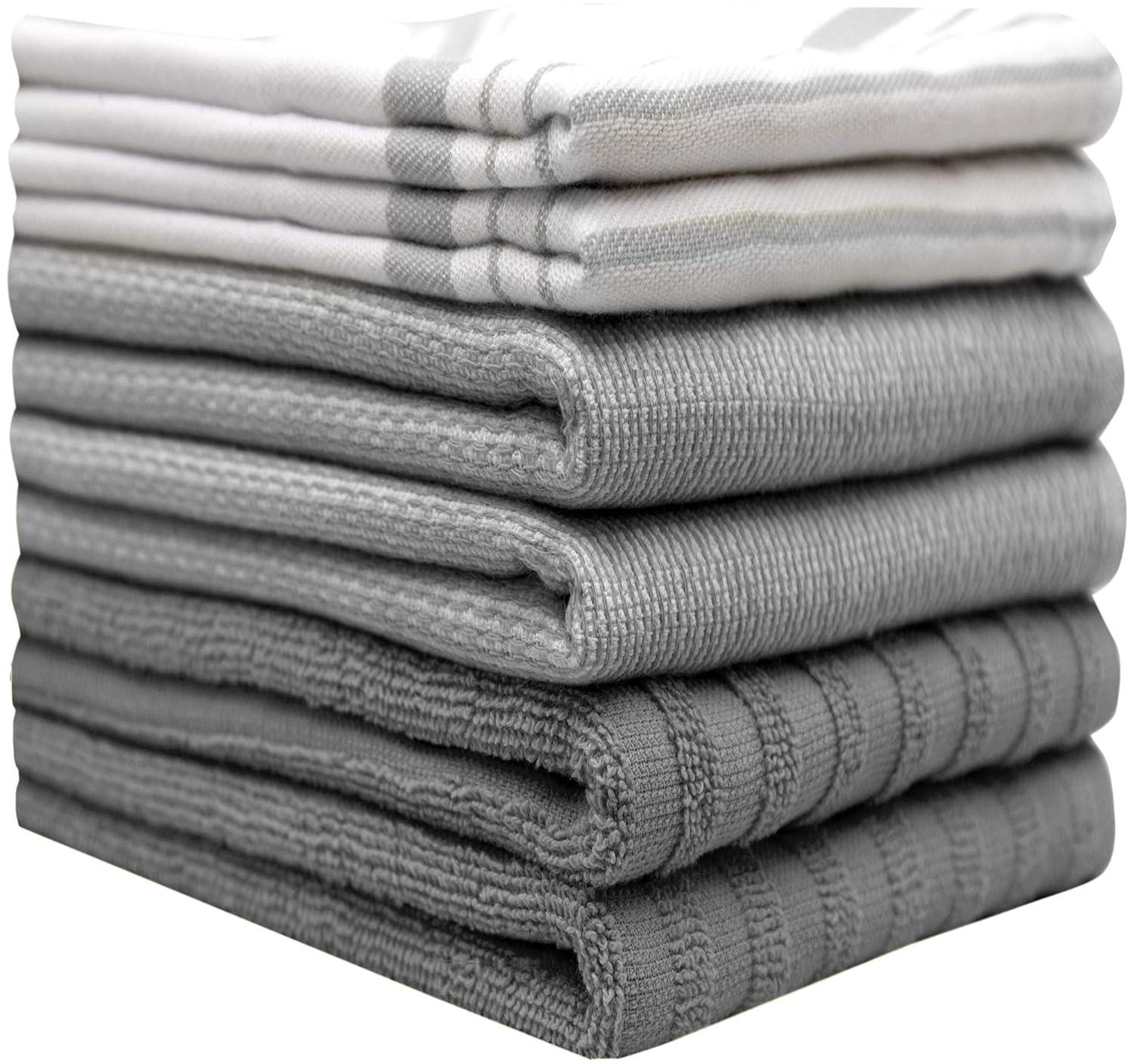 Bumble Premium Kitchen Hand Towels | 100% Cotton 16” x 26” | Absorbent Dish Cloths | 6 Pack (Grey)