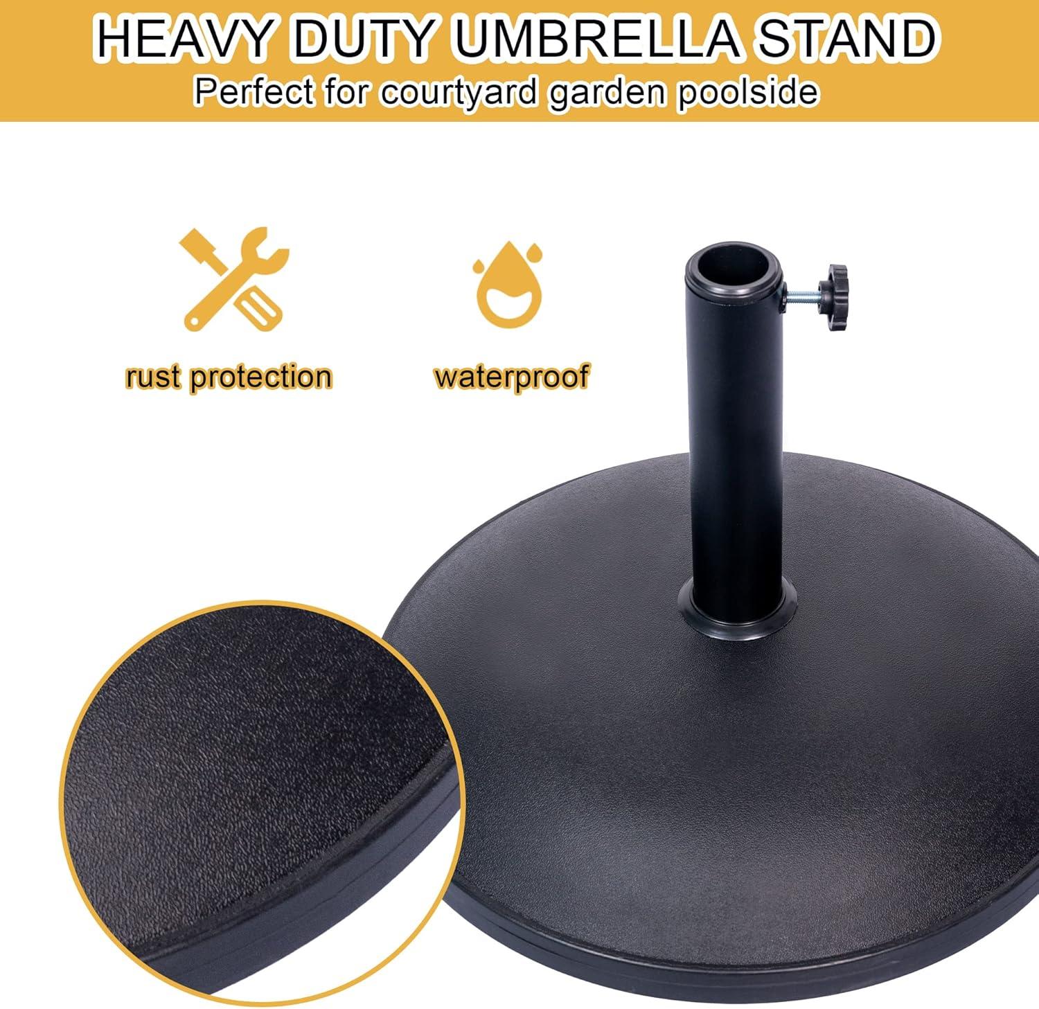 Outdoor 55lbs Heavy Duty Stand Concrete Umbrella Base with 4 Wheels Black for Patio Garden