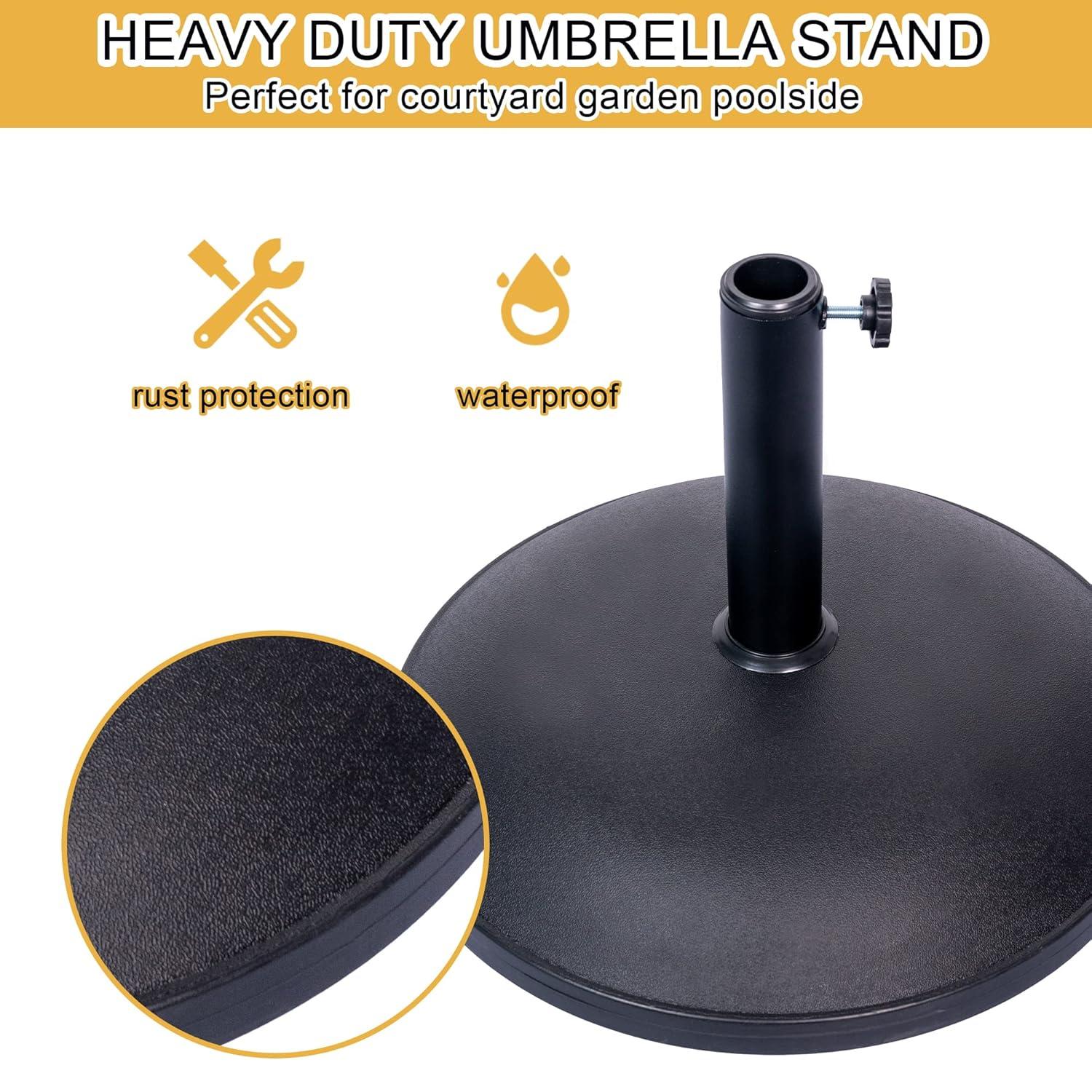 Outdoor 55lbs Heavy Duty Stand Concrete Umbrella Base with 4 Wheels Black for Patio Garden