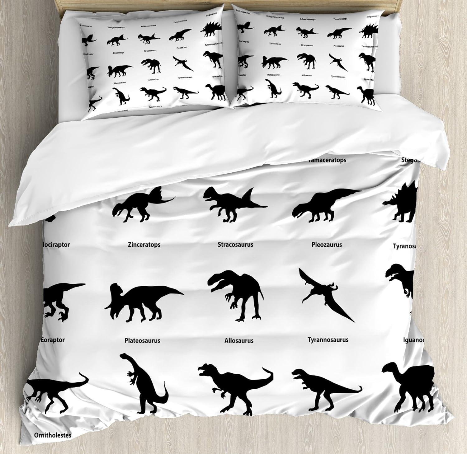 King Size Black and White Dinosaur Microfiber Duvet Set