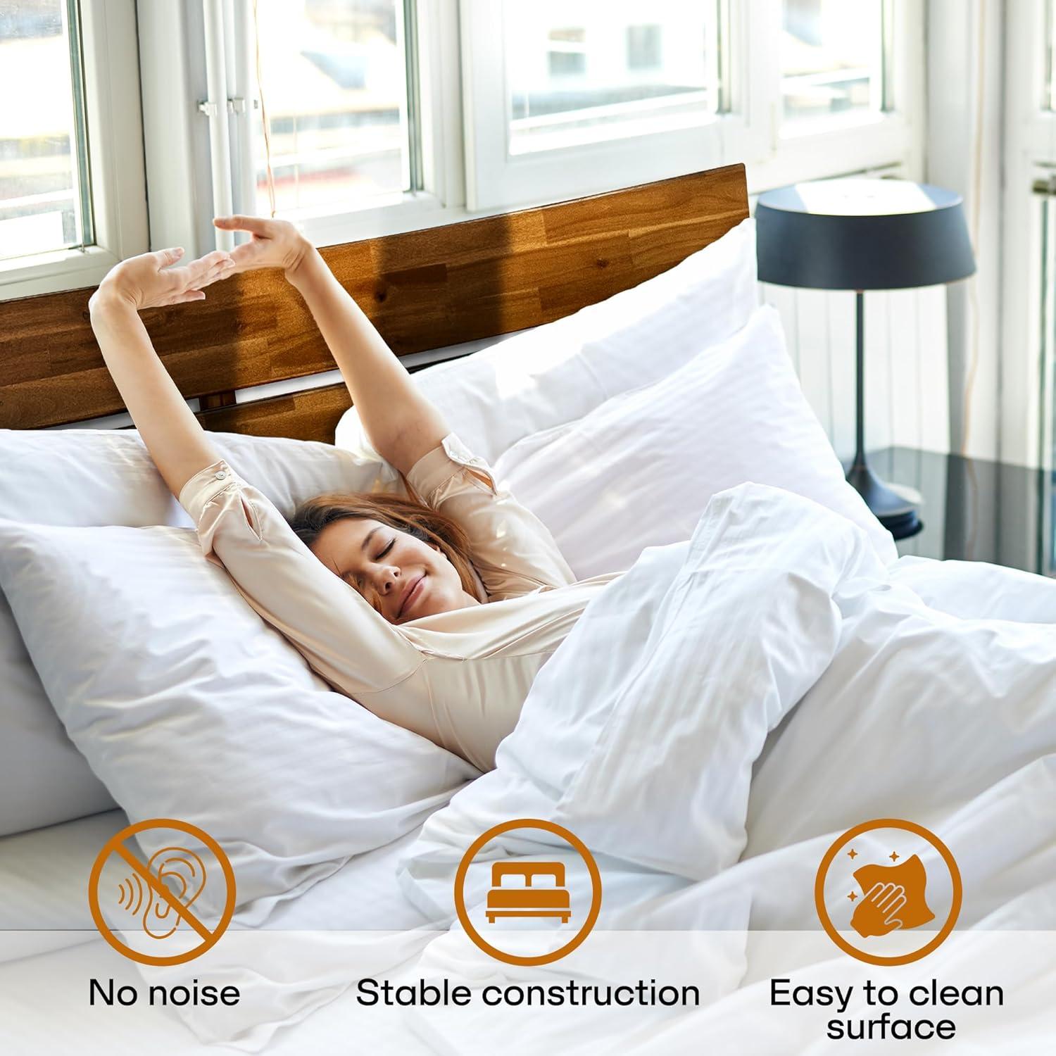 Acacia Aurora Premium Solid Wood Platform Bed Frame and High Headboard, King Bed Frame with Headboard Included, Mid Century Modern Bed with 5 years Warranty