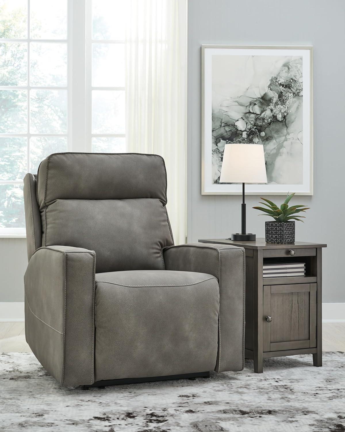 Slate Gray Microfiber Power Recliner with Adjustable Headrest