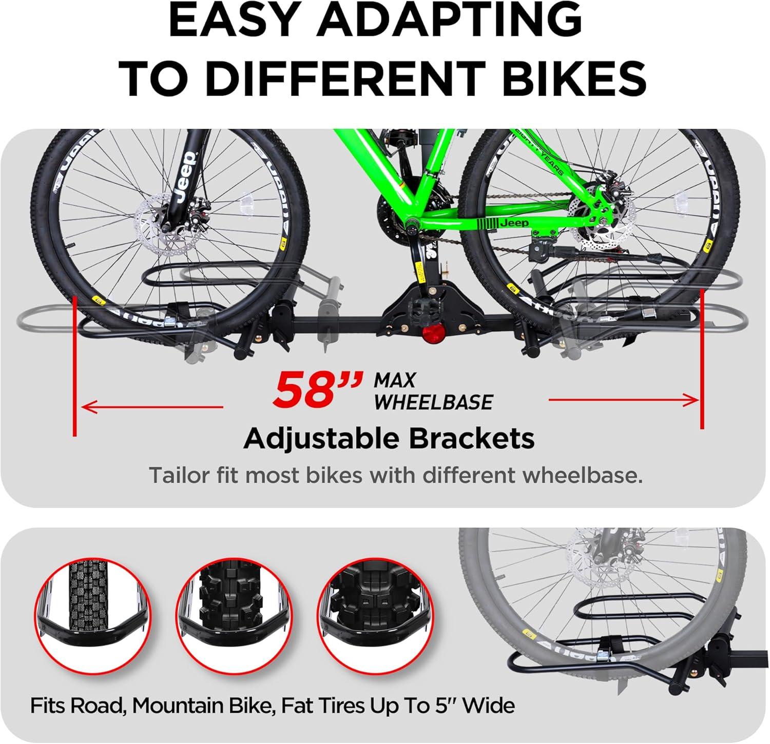 Black Steel Hitch Mounted 2-Bike Rack with Folding Swing Away Design