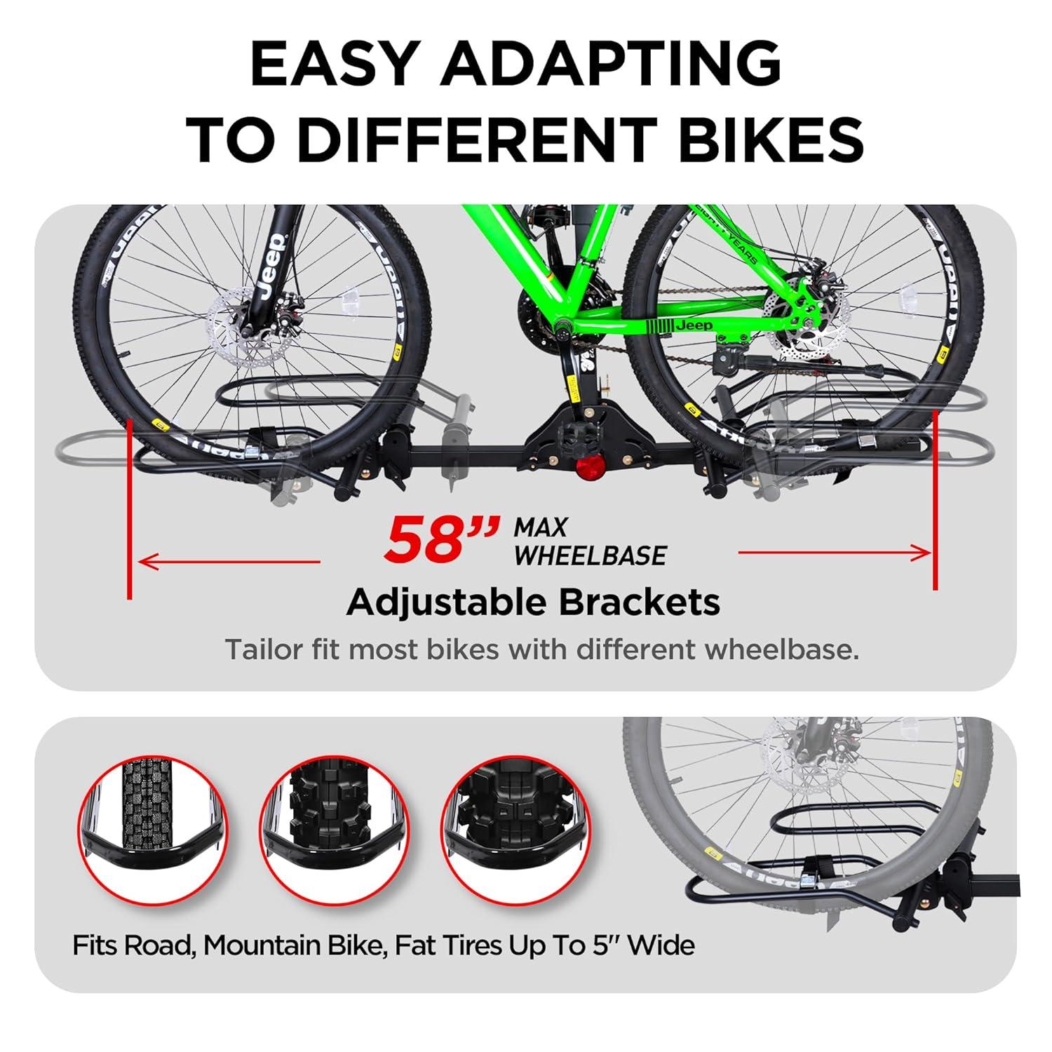 Young Electric Bike Rack 200lb Capacity Alloy Steel Hitch Mount Style for Cars Trucks SUVs RV, fits Bikes with up to 5-inch Fat Tire Carrier Rack, with 2'' Receiver