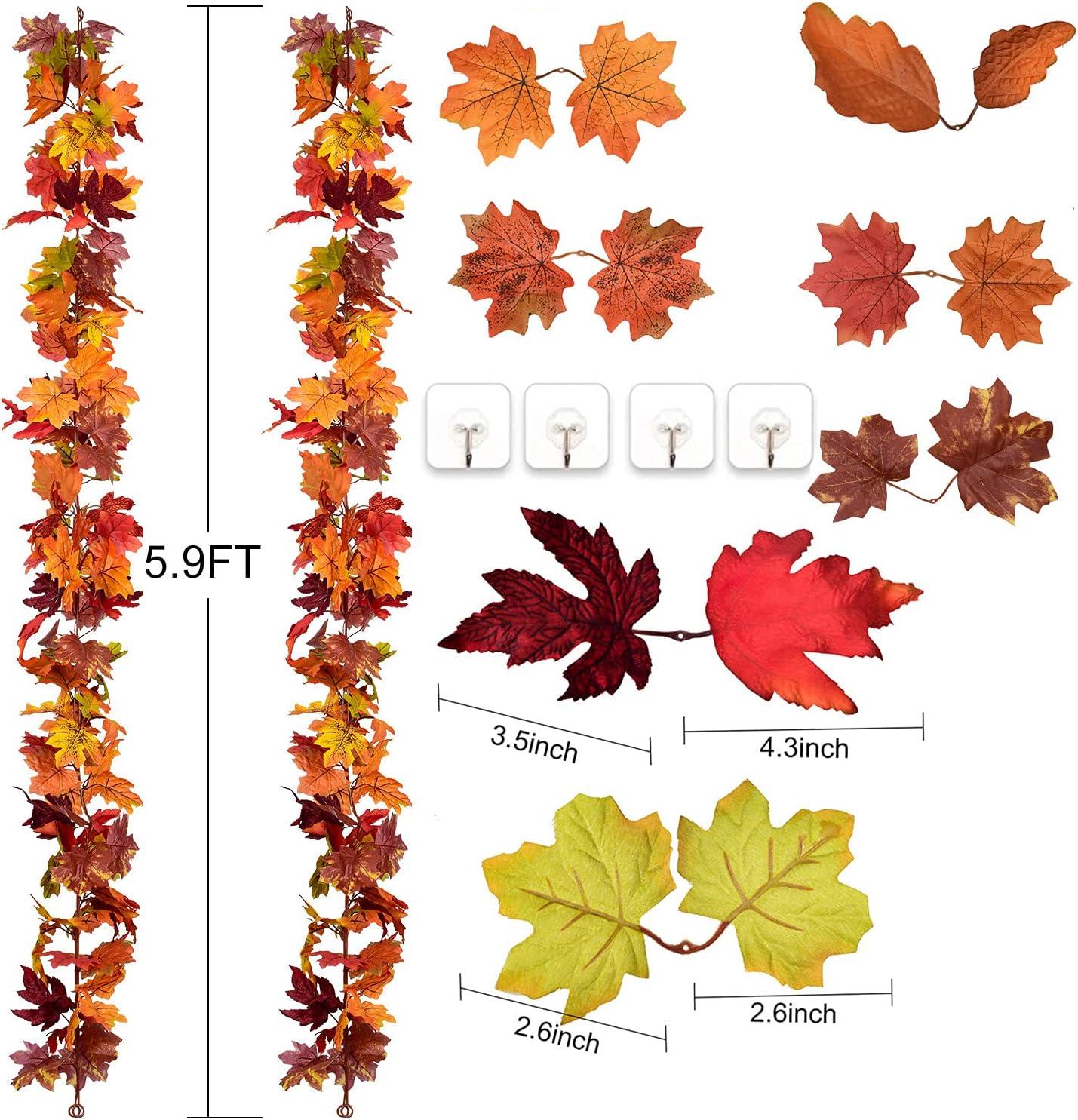 Coolmade 2 Pack Fall Garland Maple Leaf, 5.9Ft/Piece 7 Colors Hanging Vine Garland Artificial Autumn Foliage Garland Thanksgiving Decor for Home Wedding Fireplace Party Christmas