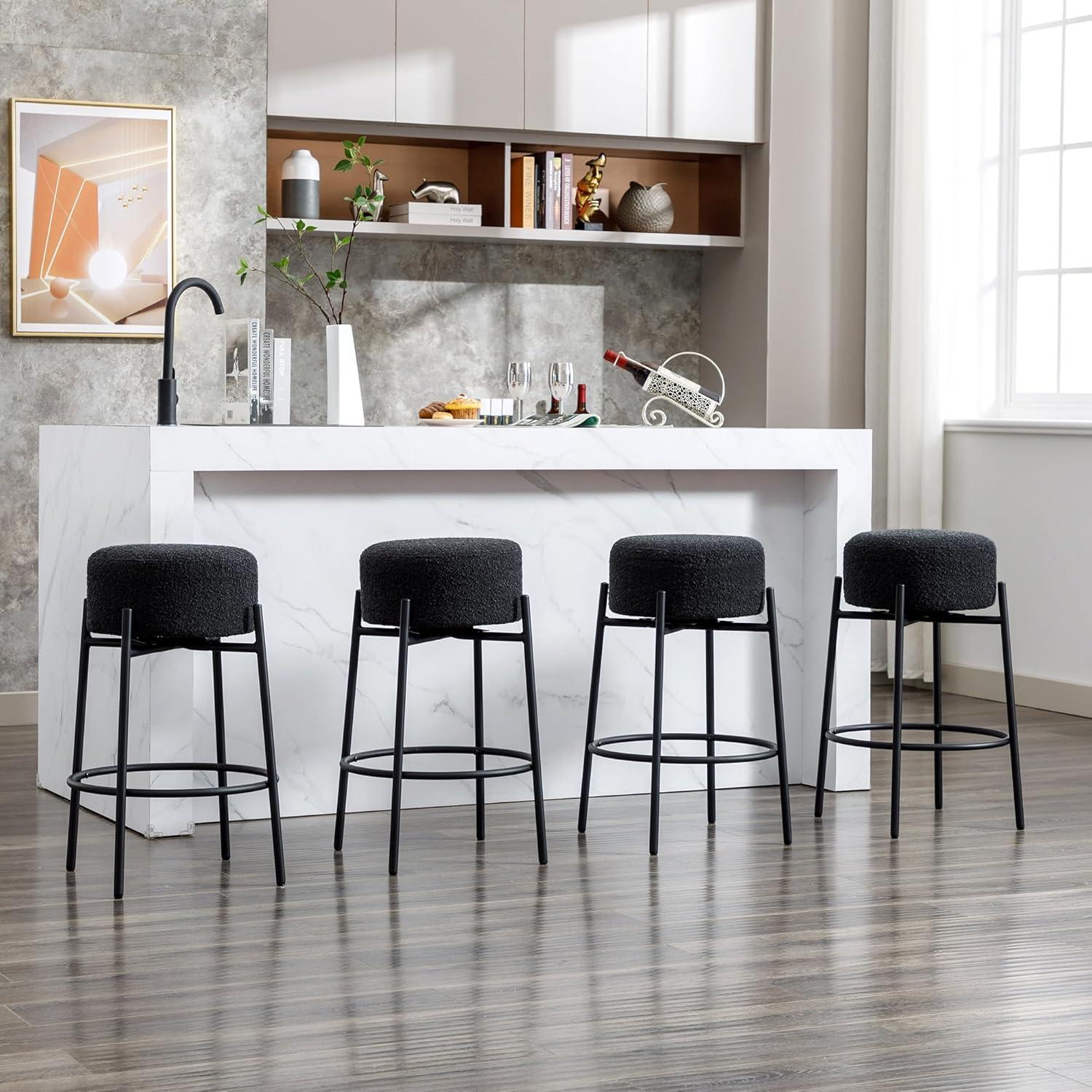 Amy Swivel Backless Boucle Upholstered 26.7"H Counter Stool with Steel Frame (Set of 2/3/4)