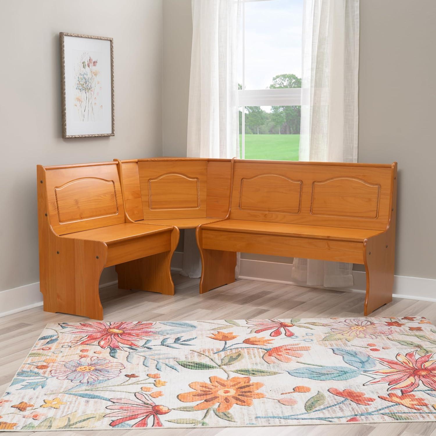 Chelsea Traditional Wood Farmhouse Breakfast Nook Corner Unit Honey - Linon