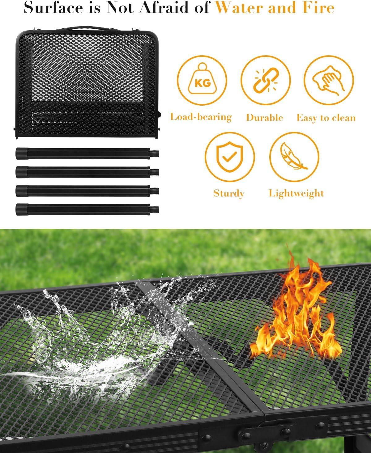 Folding Grill Table Camping Table with Mesh Desktop, Lightweight & Portable Outdoor Picnic Table, Height Adjustable Portable Grill Table for Outside Inside Use