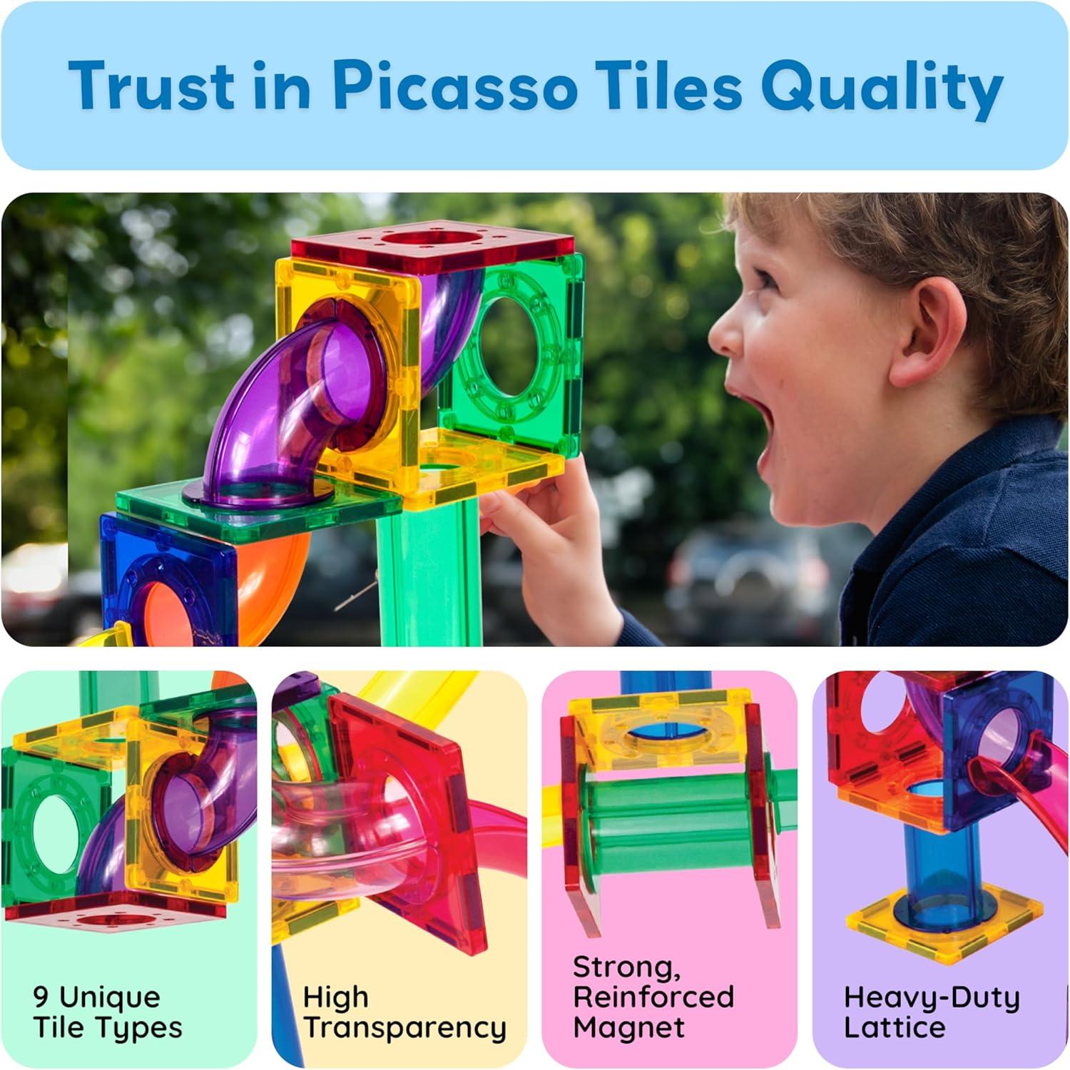 PICASSO-TILES Marble Run Race Track Building Blocks, 100 Pieces