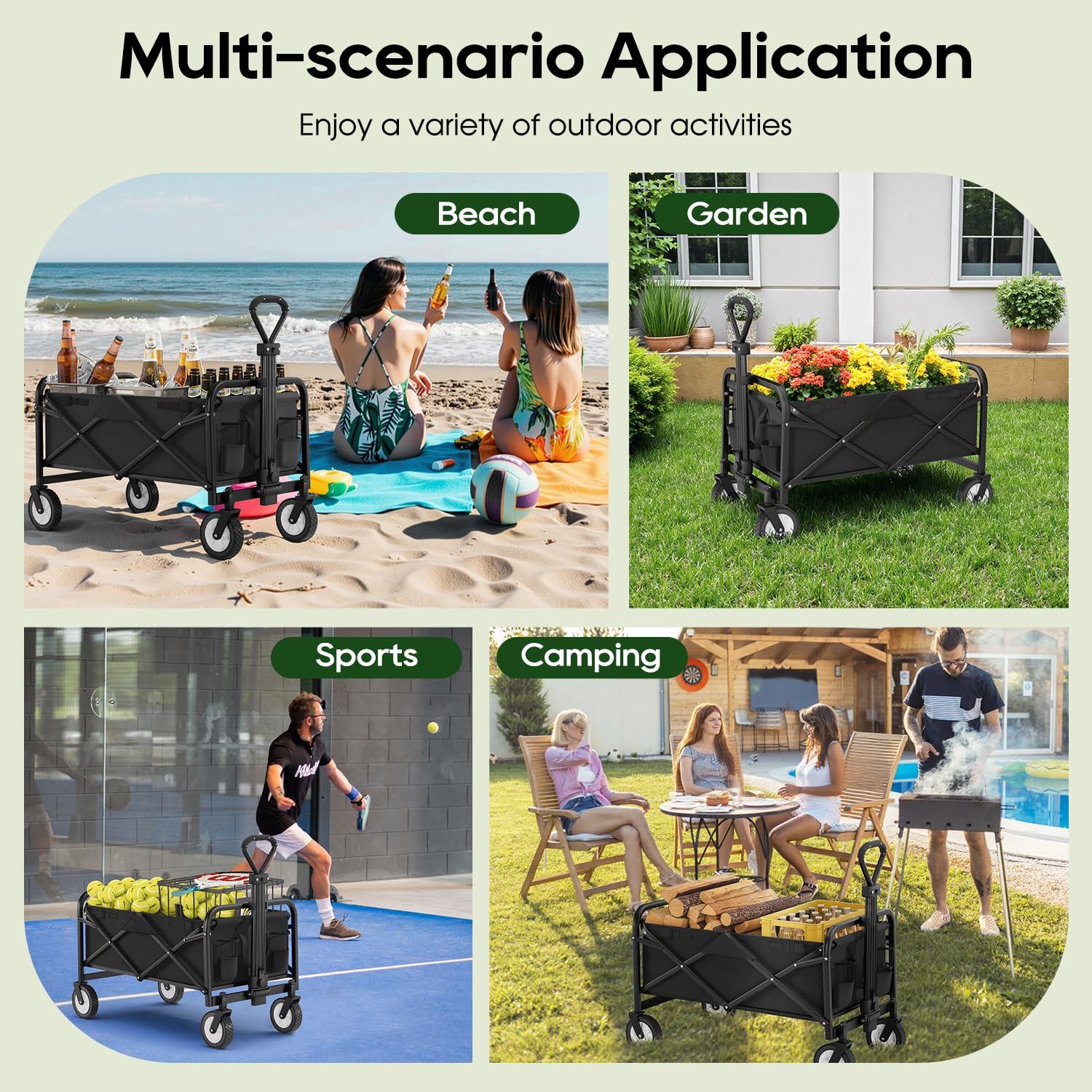 FDW Collapsible Wagon Folding Wagon Garden Cart with Large Capacity, Black