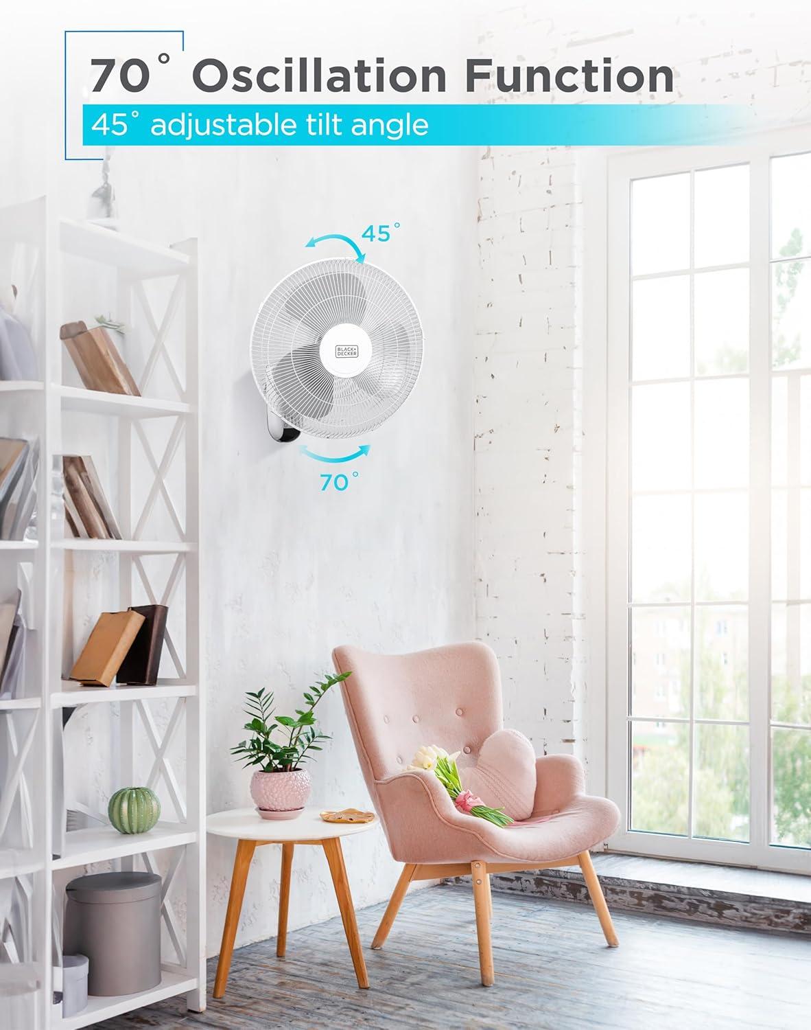 BLACK+DECKER BFP Series BLACK+DECKER 16" Wall Fan with Remote Control, Oscillating Fan with 3 Speed Settings