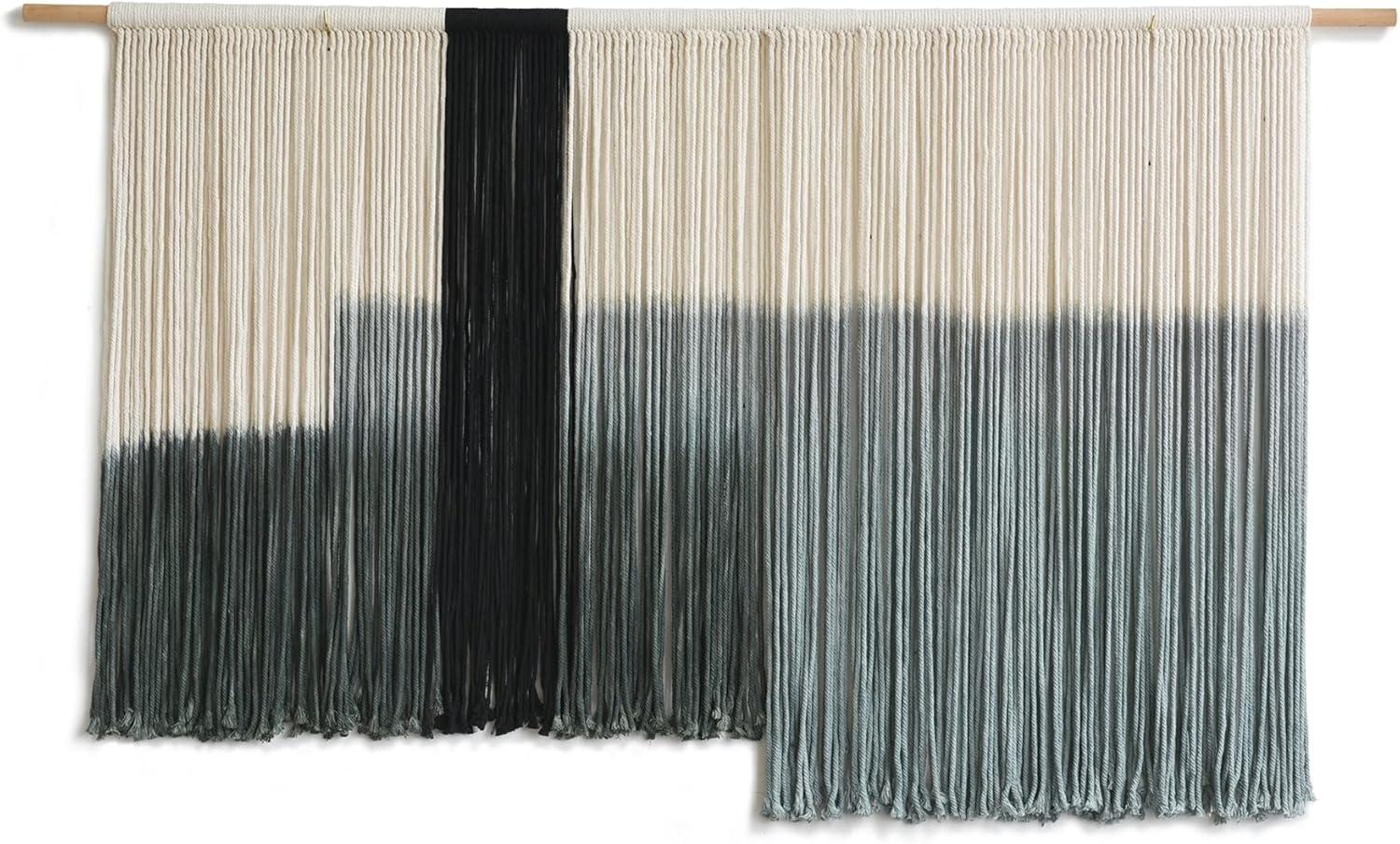 Large Gray and Black Dip Dye Cotton Macrame Wall Hanging