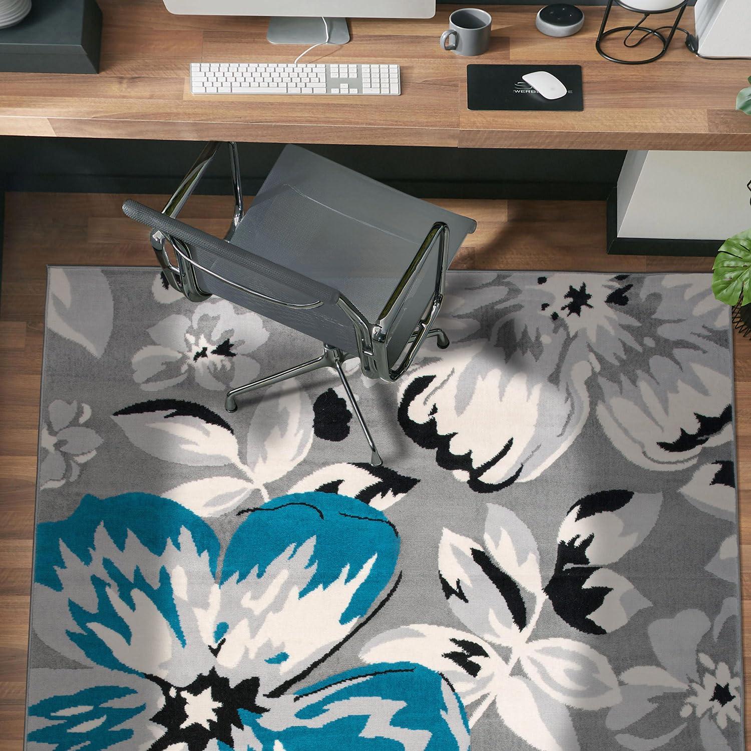 World Rug Gallery Modern Floral Design Blue 3'1" x 5' Area Rug