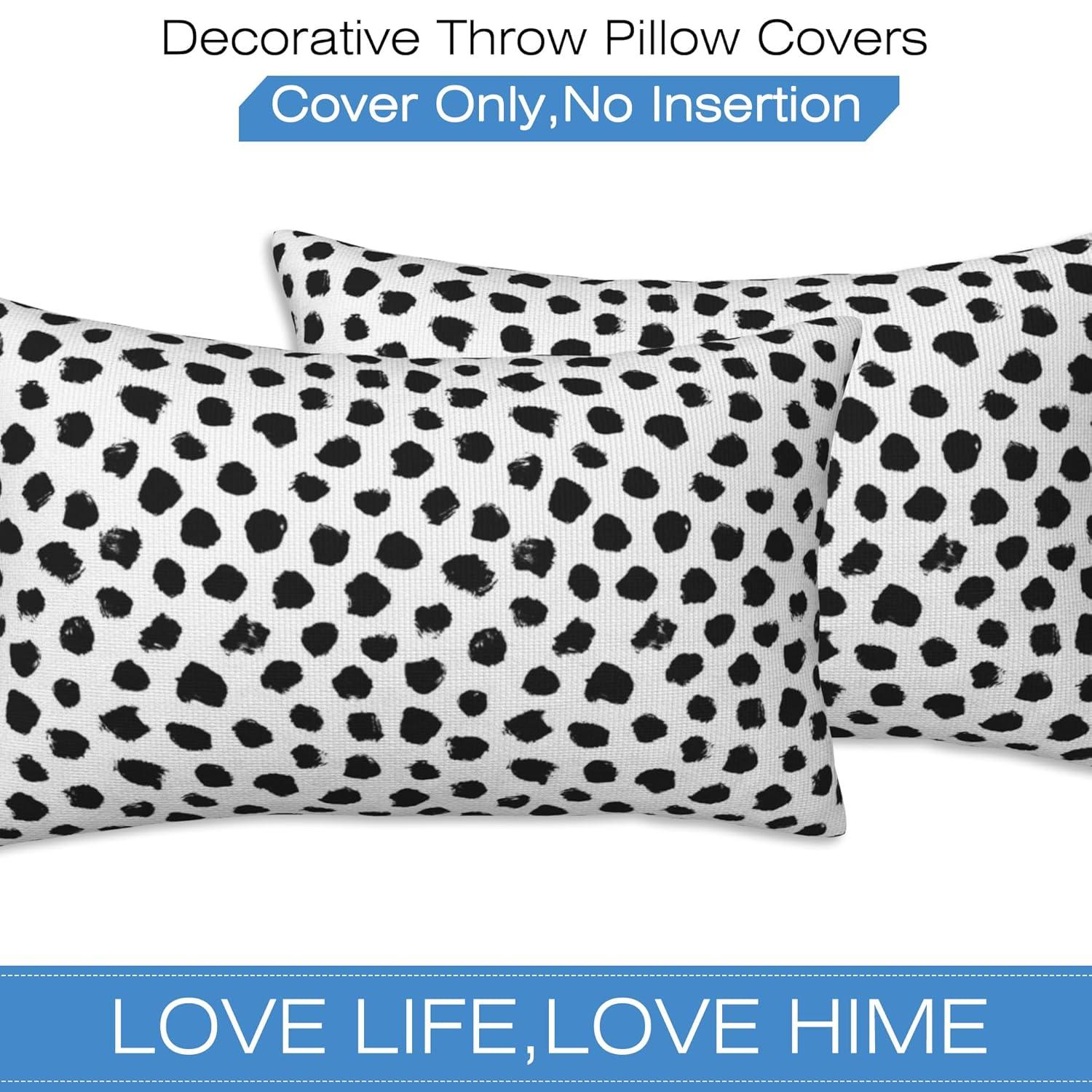 Polka Dots Decorative Throw Pillow Cover Case Brush Strokes Dots Cotton Linen Outdoor Pillow Cases Square Cushion Covers for Sofa Couch Bed Car 18x18 inch Black