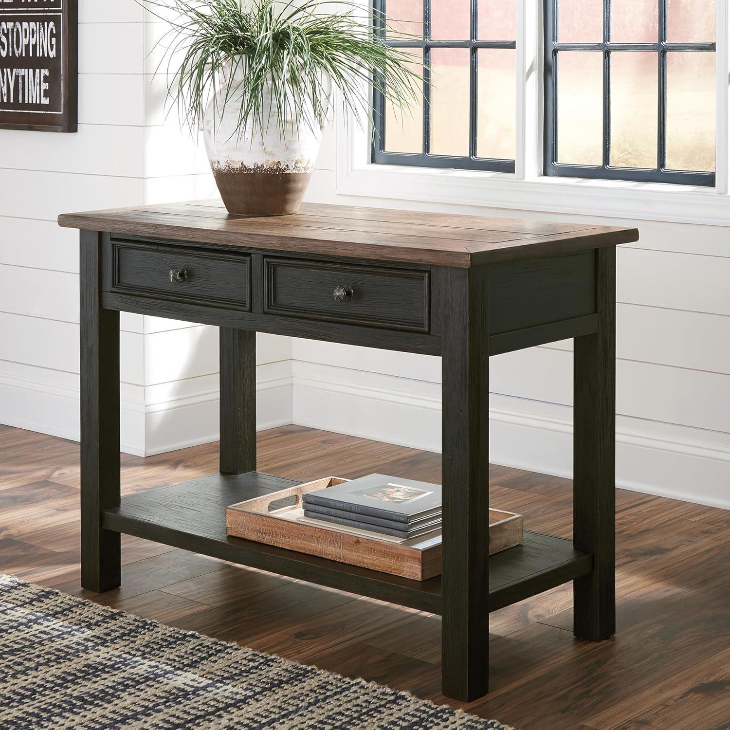 Tyler Creek Sofa/Console Table Grayish Brown/Black - Signature Design by Ashley: Mid-Century Modern with Open Shelf, Storage Drawer