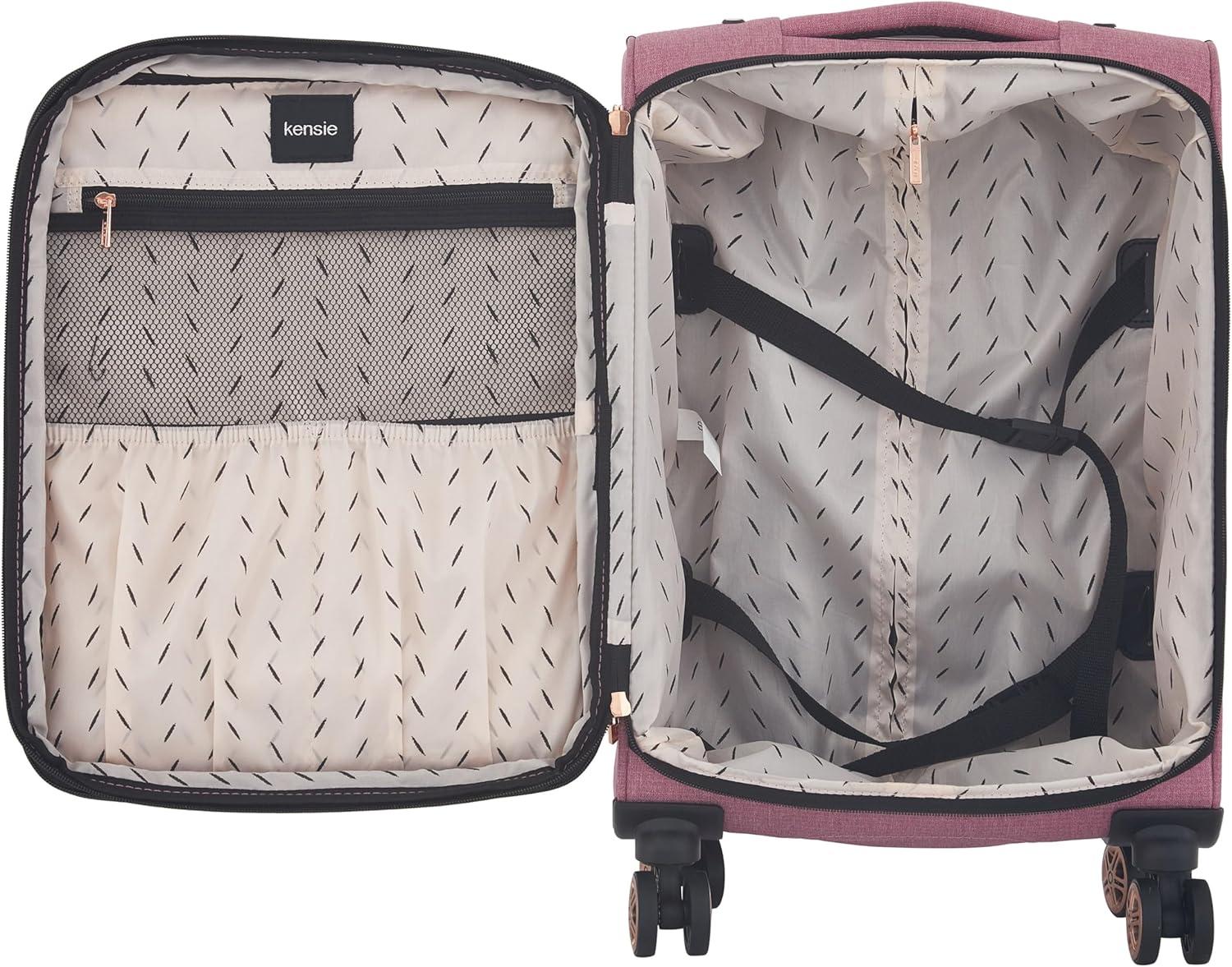 kensie Hudson Softside Spinner Luggage, Mellow Mauve, 3-Piece Set (16/20/28)
