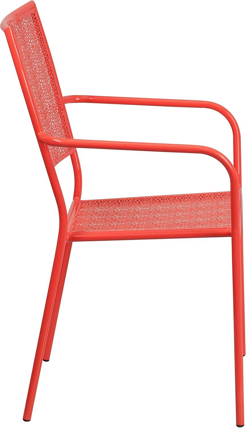 Flash Furniture Commercial Grade Coral Indoor-Outdoor Steel Patio Arm Chair with Square Back