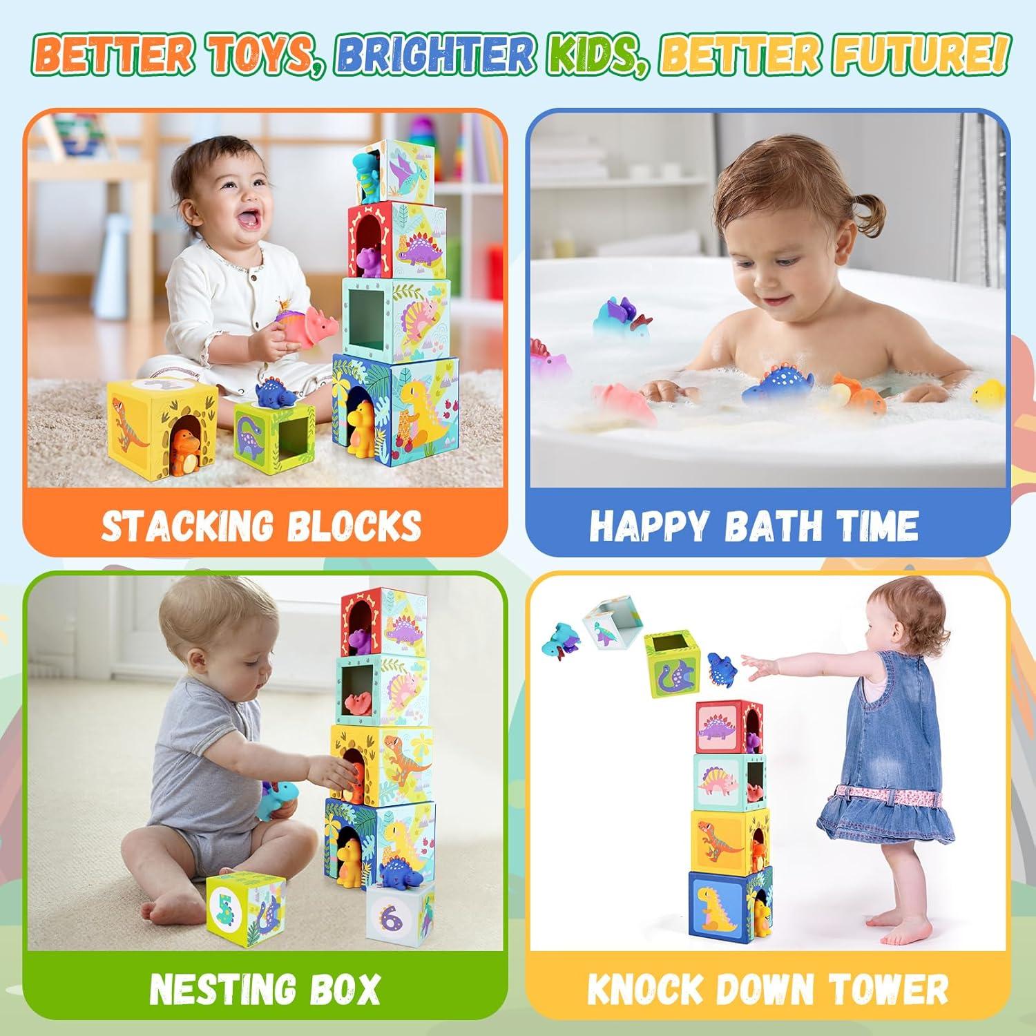 KMTJT Toddlers and Kids Dinosaur Sorting and Stacking Toys Blocks for Preschool, Numbers Nesting Boxes Educational Montessori Toys for 1 2 3 Year Old Boys Girls