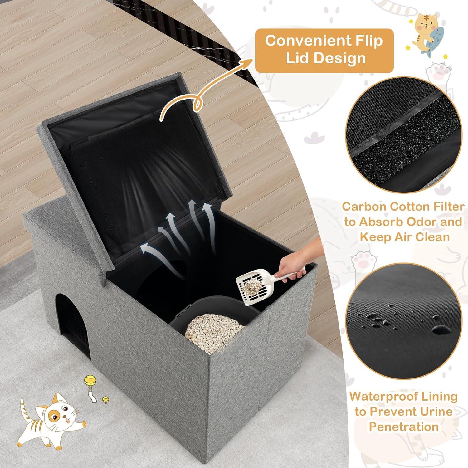 Cat Litter Box Enclosure Hidden Furniture with Urine Proof Litter Mat-Gray, Cat Litter Box Enclosure , Hidden Cat Washroom Furniture, Pet Crate for Living Room, Bedroom, Balcony