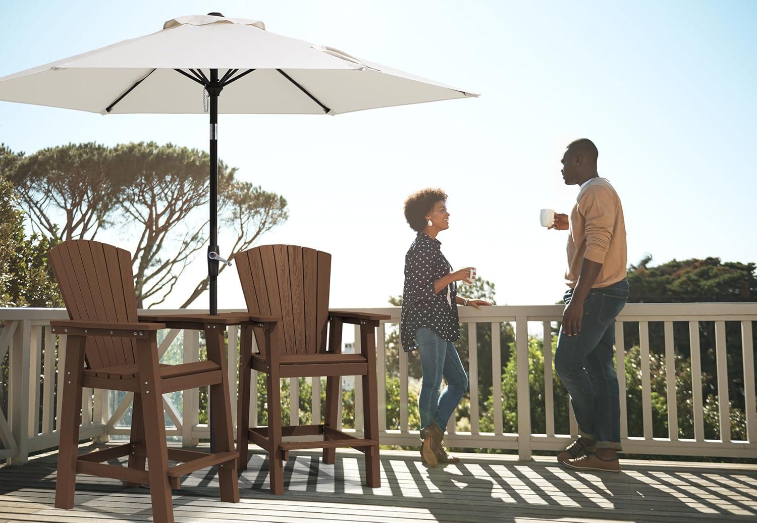 JUSTLET Tall Plastic Adirondack Chair Set of 2 W/ Outdoor Barstools and Connecting Tray, Brown