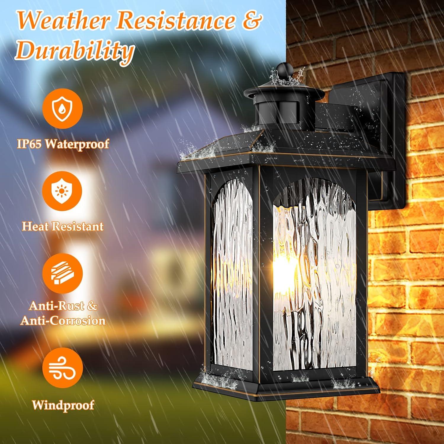 2 Pack Motion Sensor Outdoor Wall Lights, Dusk to Dawn Lighting, Led Exterior Light Fixture, Aluminum Lantern for Front Porch, Waterproof Black Outdoor Wall Sconce for House Garage Patio