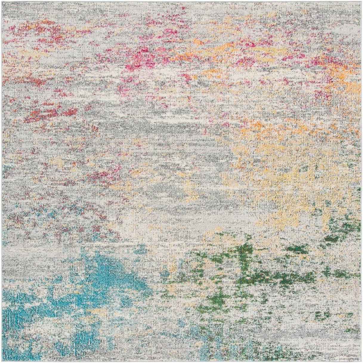 SAFAVIEH Madison Oscar Abstract Distressed Area Rug, Grey/Gold, 11' x 11' Square