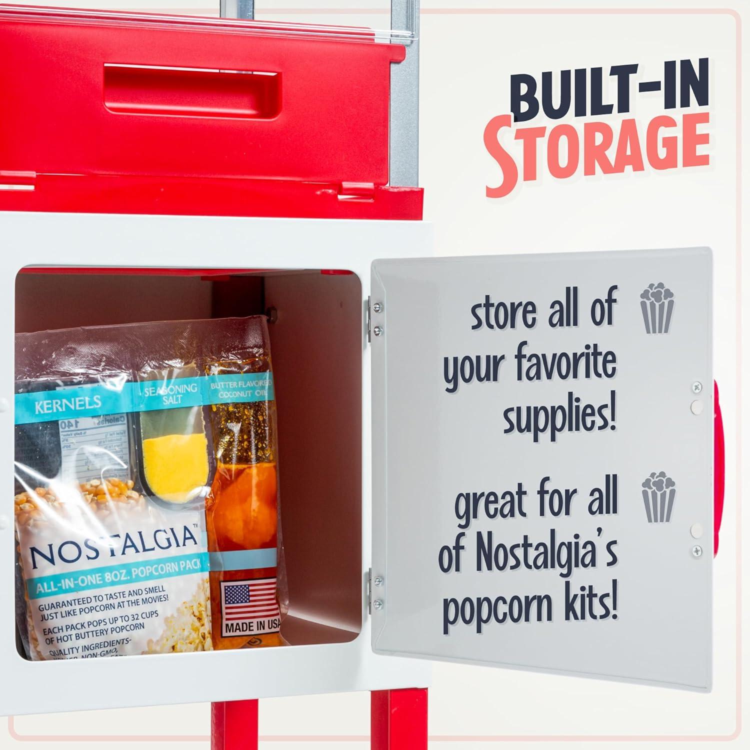 Nostalgia Nostalgia PC25RW 2.5-Ounce Kettle Popcorn Cart, Makes 10-Cups of Popcorn, 48-Inches Tall, Red/White