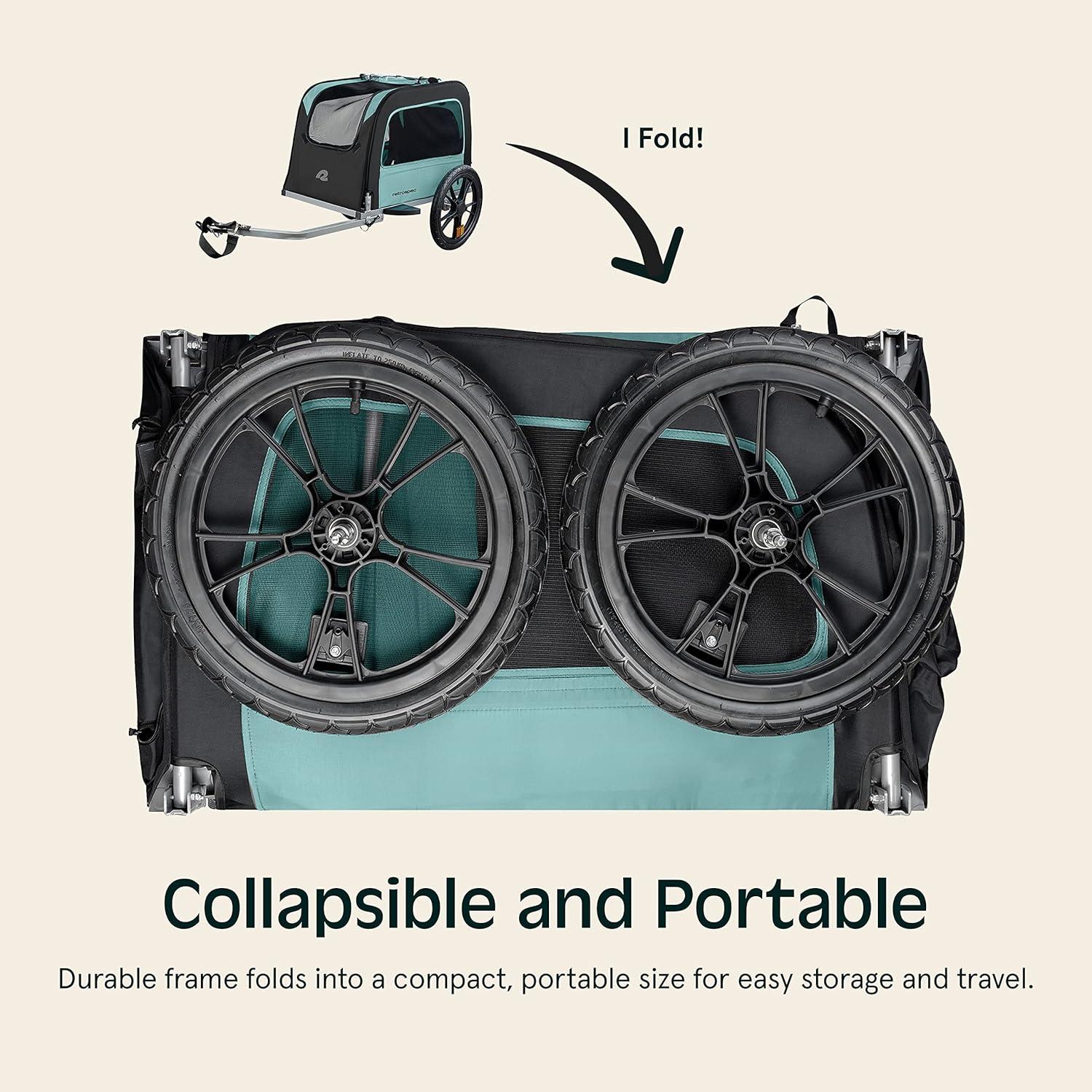 Retrospec Rover Waggin' Pet Bike Trailer - Small & Medium Sized Dogs Bicycle Carrier - Foldable Frame with 16 Inch Wheels - Non-Slip Floor & Internal Leash