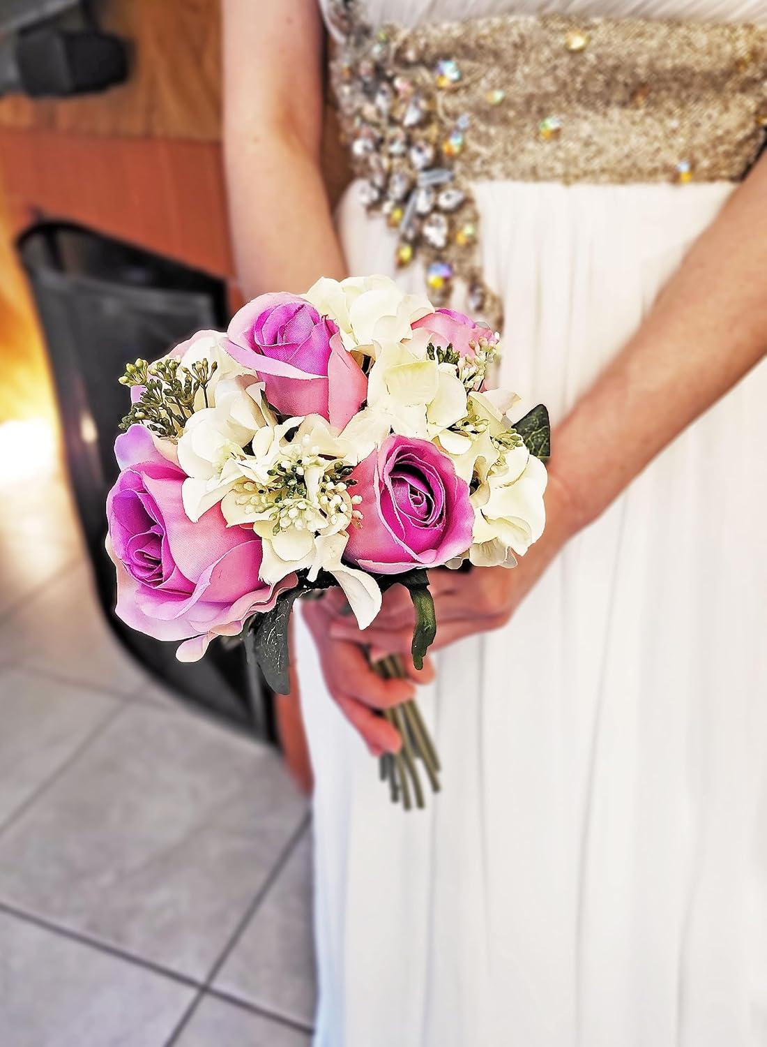 Admired By Nature 9 Stems Artificial Rose Hydrangea Mixed Bouquet, Lavender/Cream