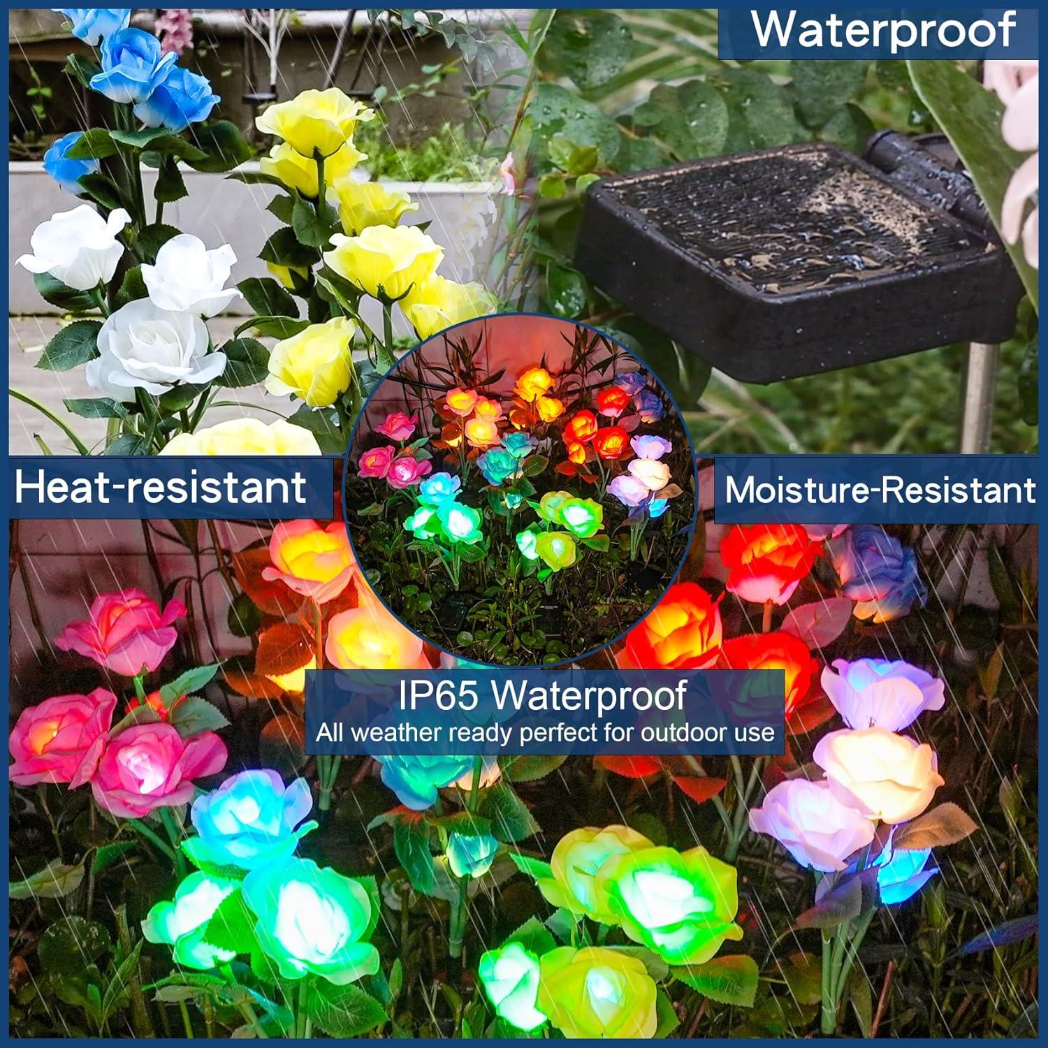 Multicolor Solar-Powered Garden Rose Lights with Adjustable Stems