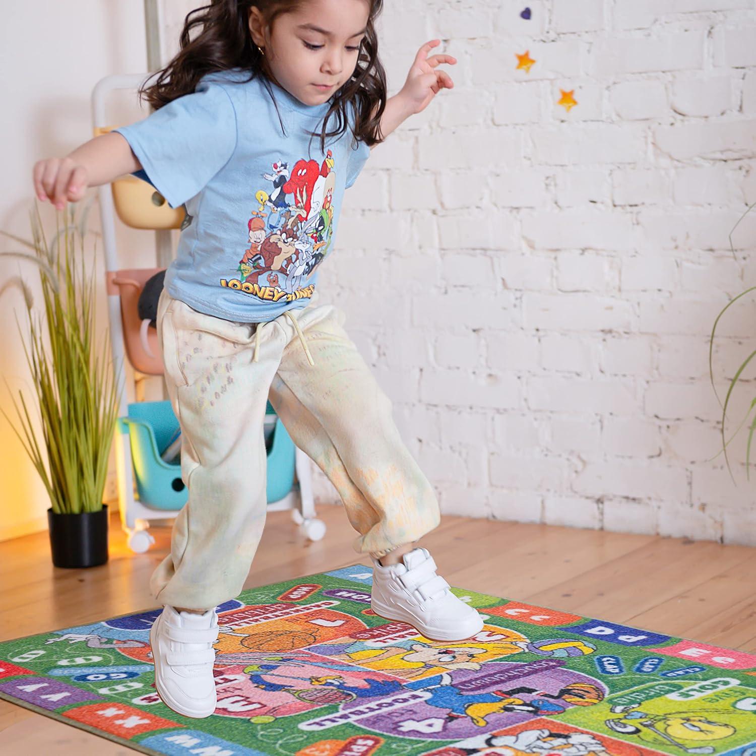 KC CUBS | Looney Tunes Boy & Girl Kids Hopscotch Number Counting Educational Learning & Game Play Nursery Bedroom Classroom Rug Carpet, 2' 7" x 6' 0"