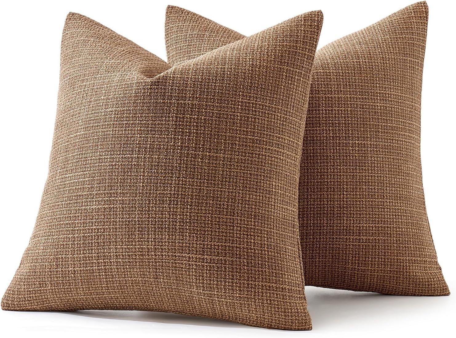 ZAHAZOHO Pack of 2 Soft Textured Throw Decorative Pillow Covers for Couch Sofa, 18x18 inch, Brown