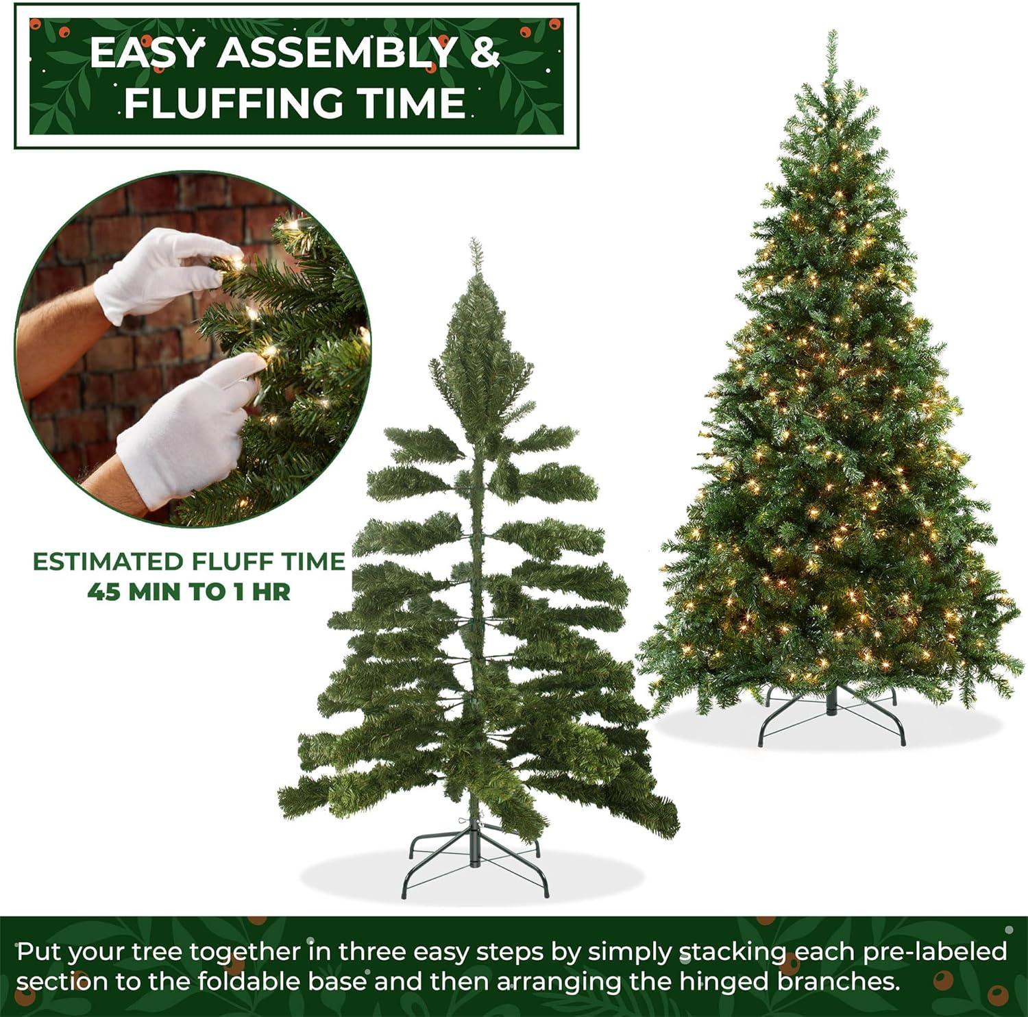 Casafield Realistic Pre-Lit Green Spruce Artificial Holiday Christmas Tree with Sturdy Metal Stand