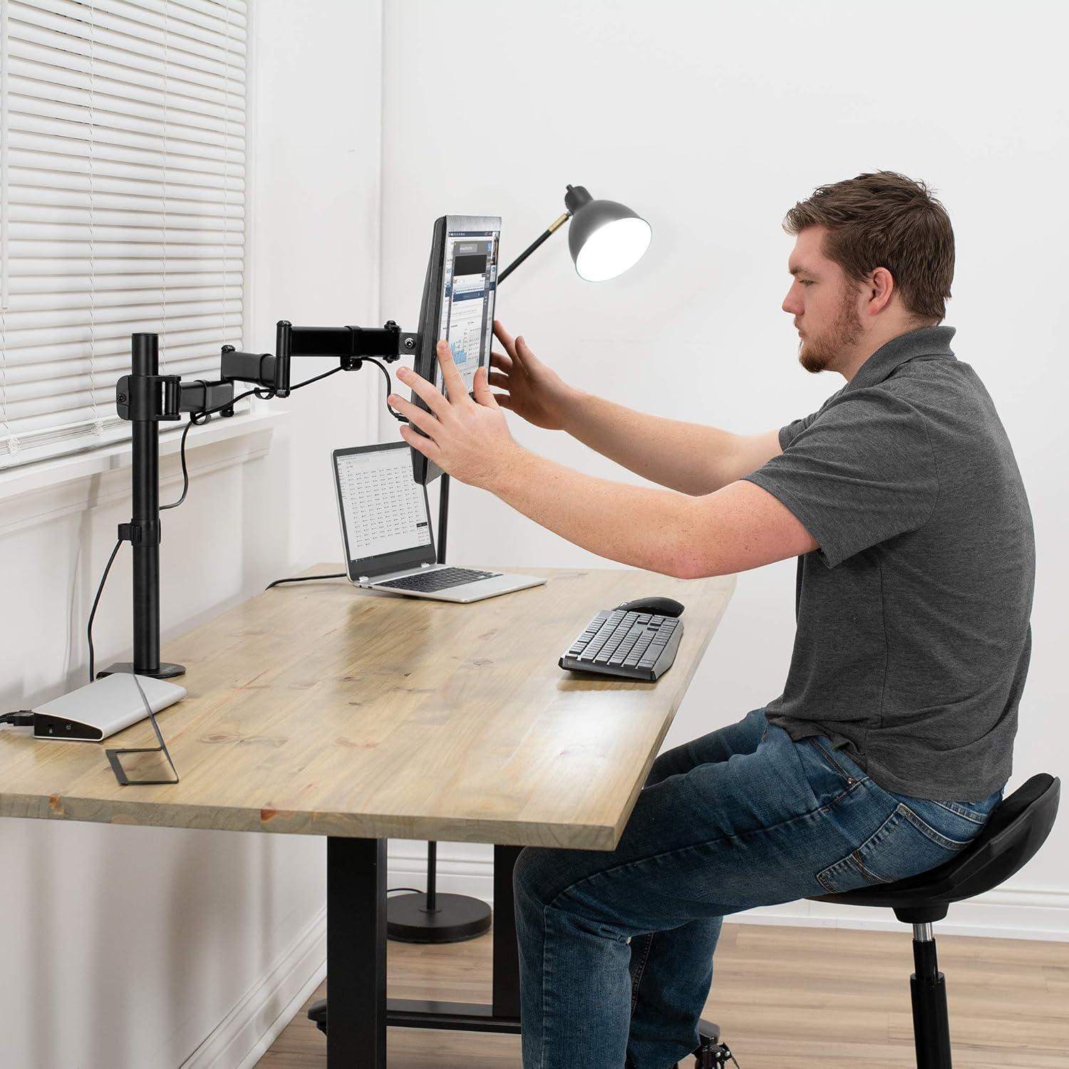 Black Adjustable Single Monitor Desk Mount with Extendable Arm