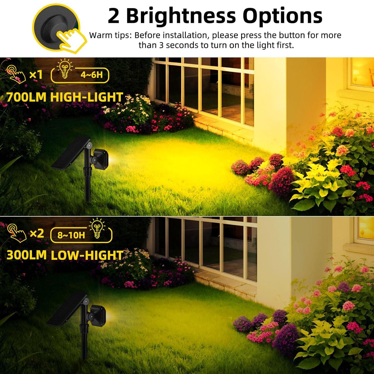 ROSHWEY 2PCS Bright Solar Spotlight Outdoor Waterproof, 700lm Outside Solar Landscape Lights for Yard, Garden, Driveway, Walkway, Lawn, Cool Light