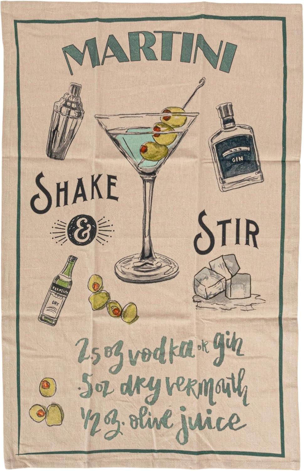 Creative Co-Op Cotton Printed Tea Towel with Cocktail Recipe Prints, Multicolor, Set of 8