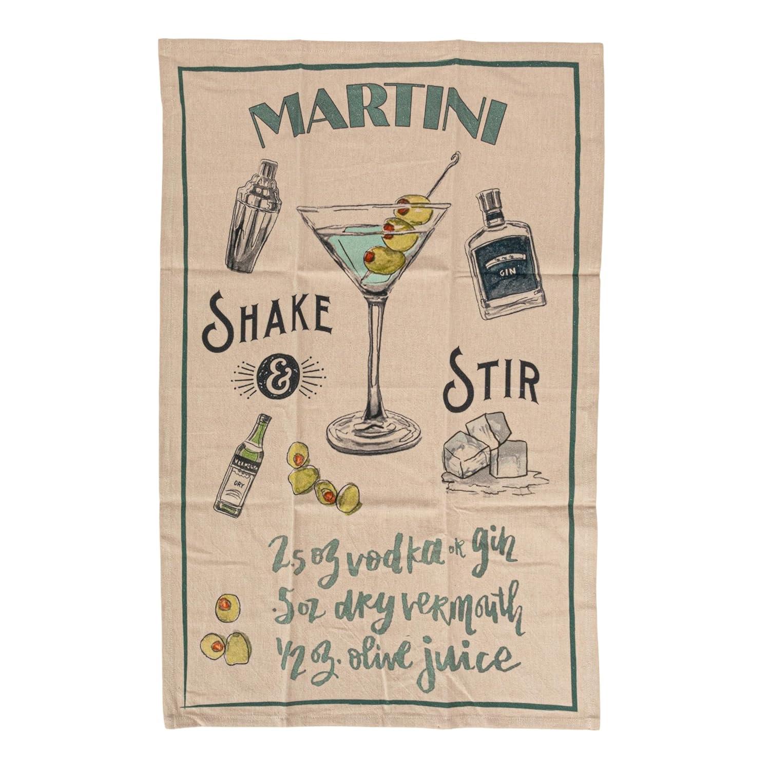 Creative Co-Op Cotton Printed Tea Towel with Cocktail Recipe Prints, Multicolor, Set of 8