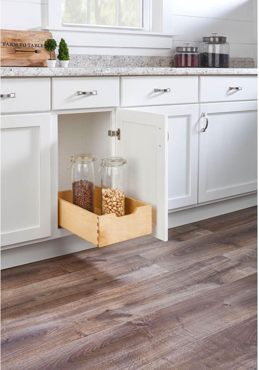 Rev-A-Shelf Single Wooden Drawer Pull Out Shelf Kitchen Storage Organizer with Soft Close Sides