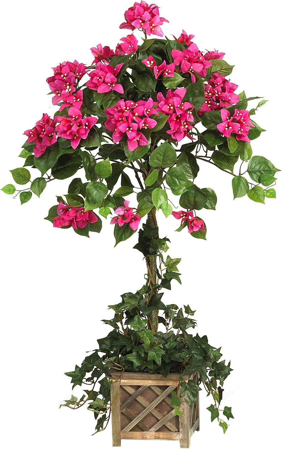 Nearly Natural 34-in Artificial Bougainvillea Topiary with Wood Box