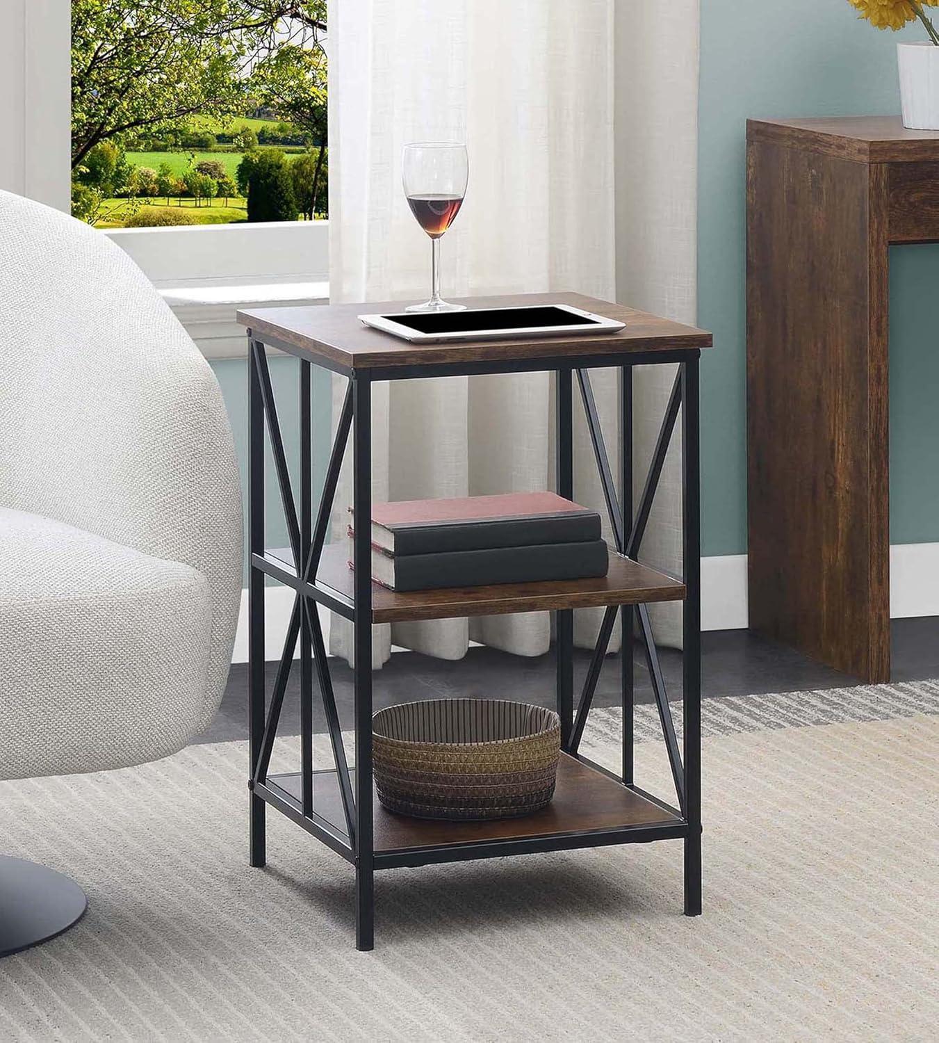 Convenience Concepts Tucson Starburst End Table with Shelves, Barnwood/Black