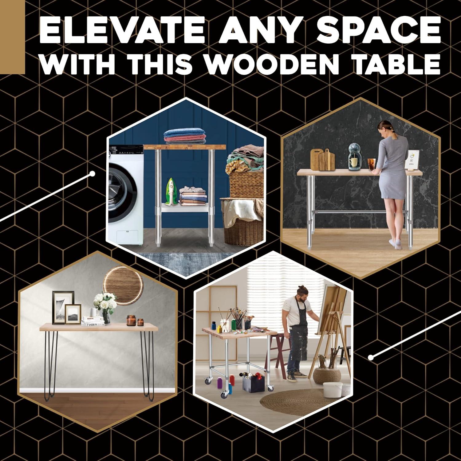 DuraSteel 24x36 Butcher Block Countertop - Maple Workbench Top - Solid Wood Table Top for Cabinet, Kitchen, Restaurant, Coffee, Desk, Bar Table - Optional Base Leg Units