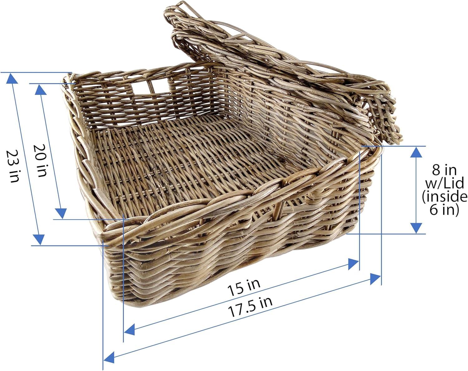 Kouboo Rectangular Underbed Storage Bin with Lid - Rattan Basket for Clothes, Blankets, Pillows - Lightweight Wicker Storage Unit - 8 in. H x 23 in. L x 17.5 in. W - from