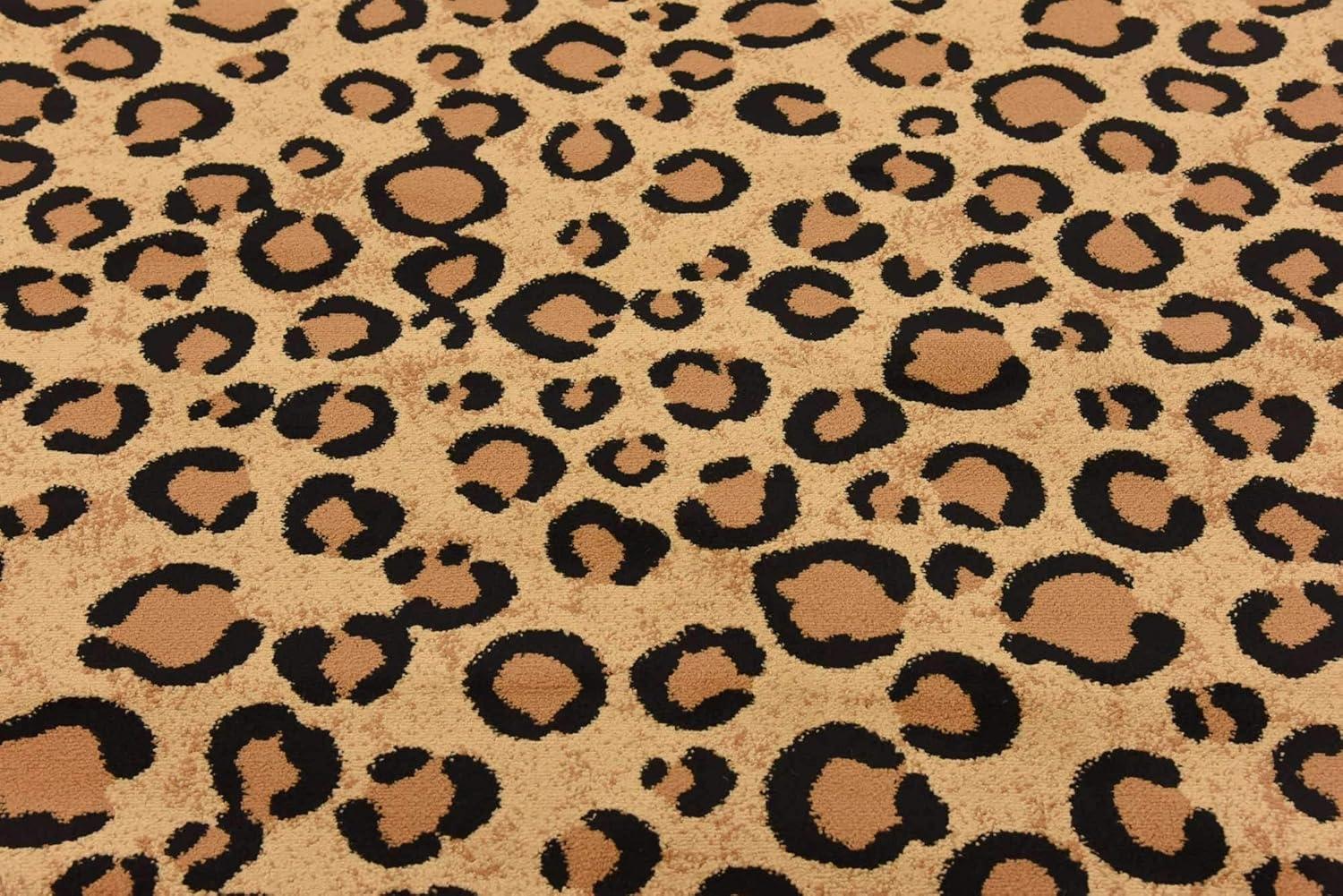 Unique Loom Wildlife Collection Area Rug - Leopard (6' 1" Square Light Brown/Black)